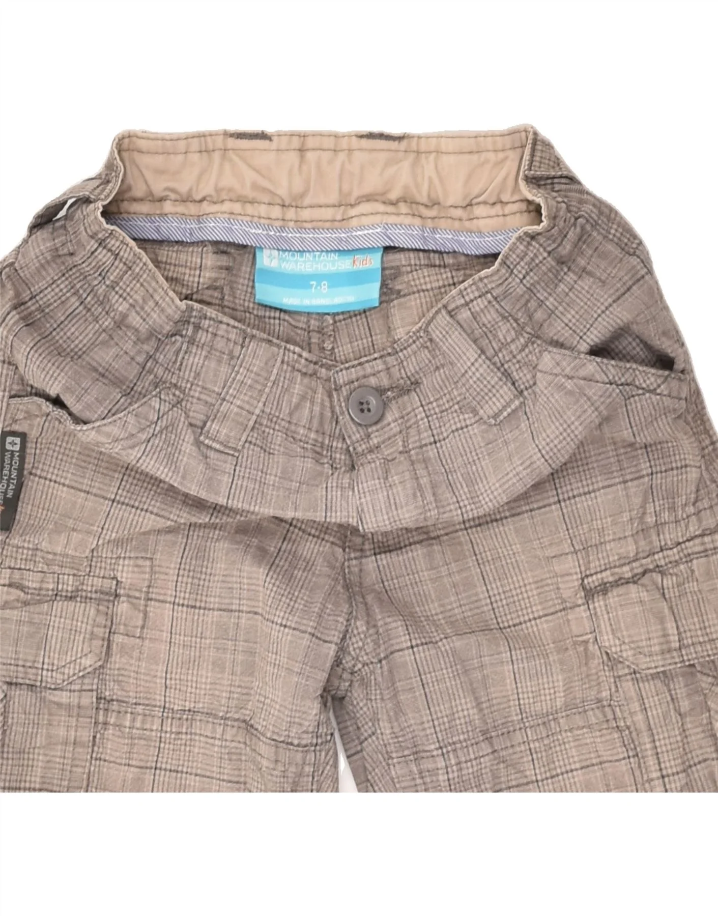 MOUNTAIN WAREHOUSE Boys Cargo Shorts 7-8 Years W22 Grey Check Cotton - Image 3