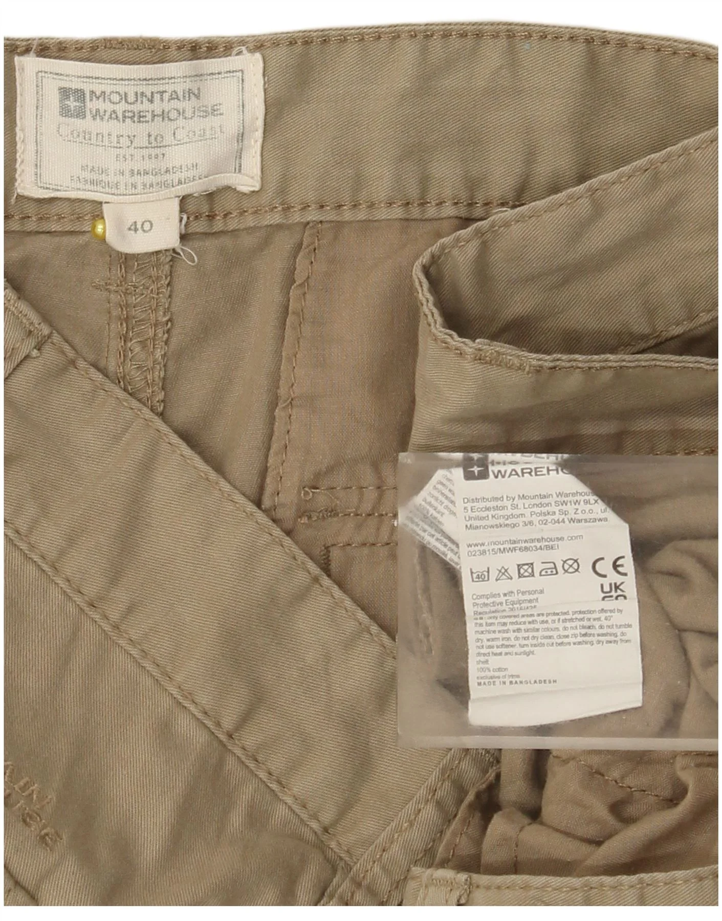 Mountain Warehouse Mens Cargo Shorts W40 XL Khaki Cotton - Image 4