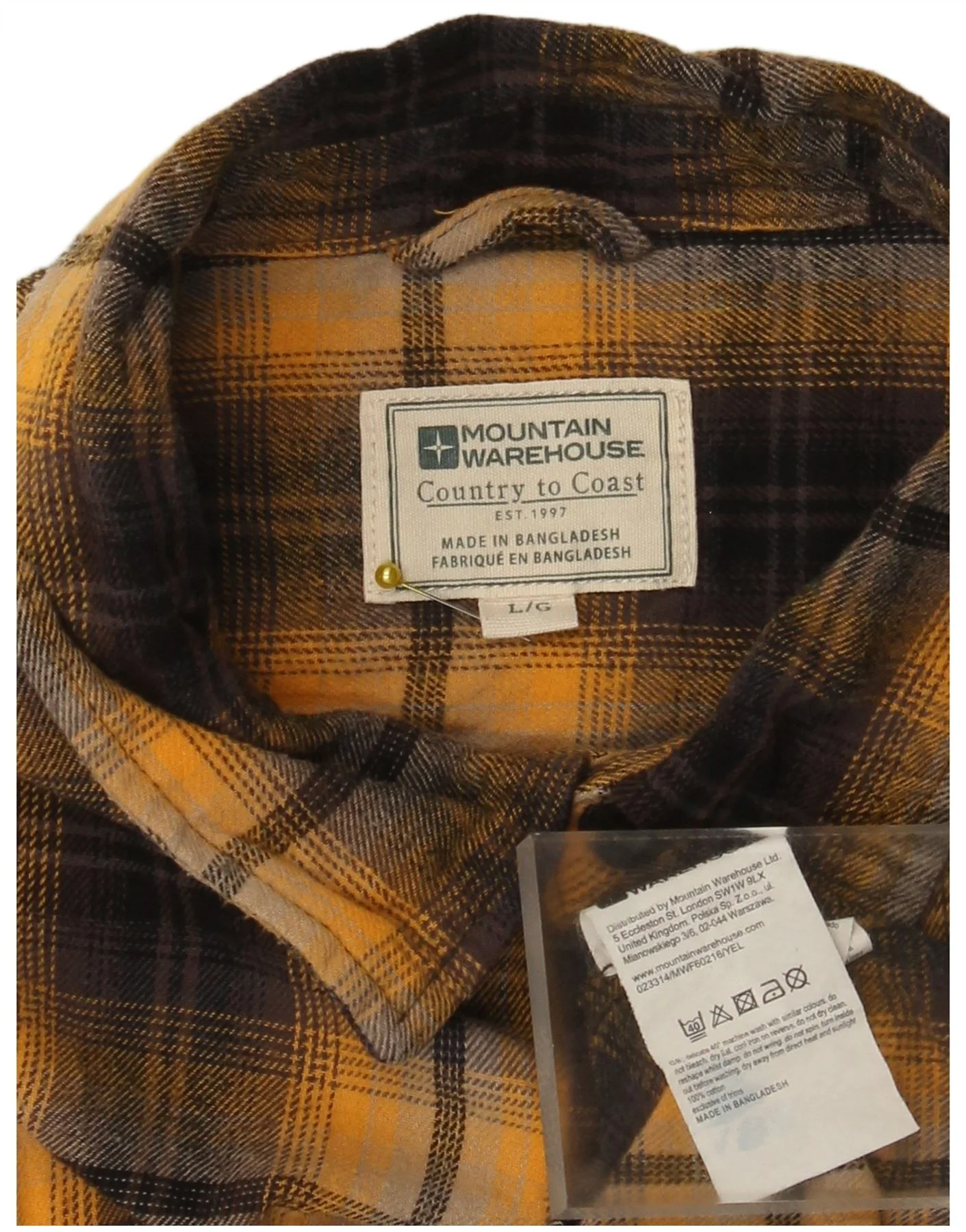 Mountain Warehouse Mens Flannel Shirt Large Yellow Check Cotton - Image 3