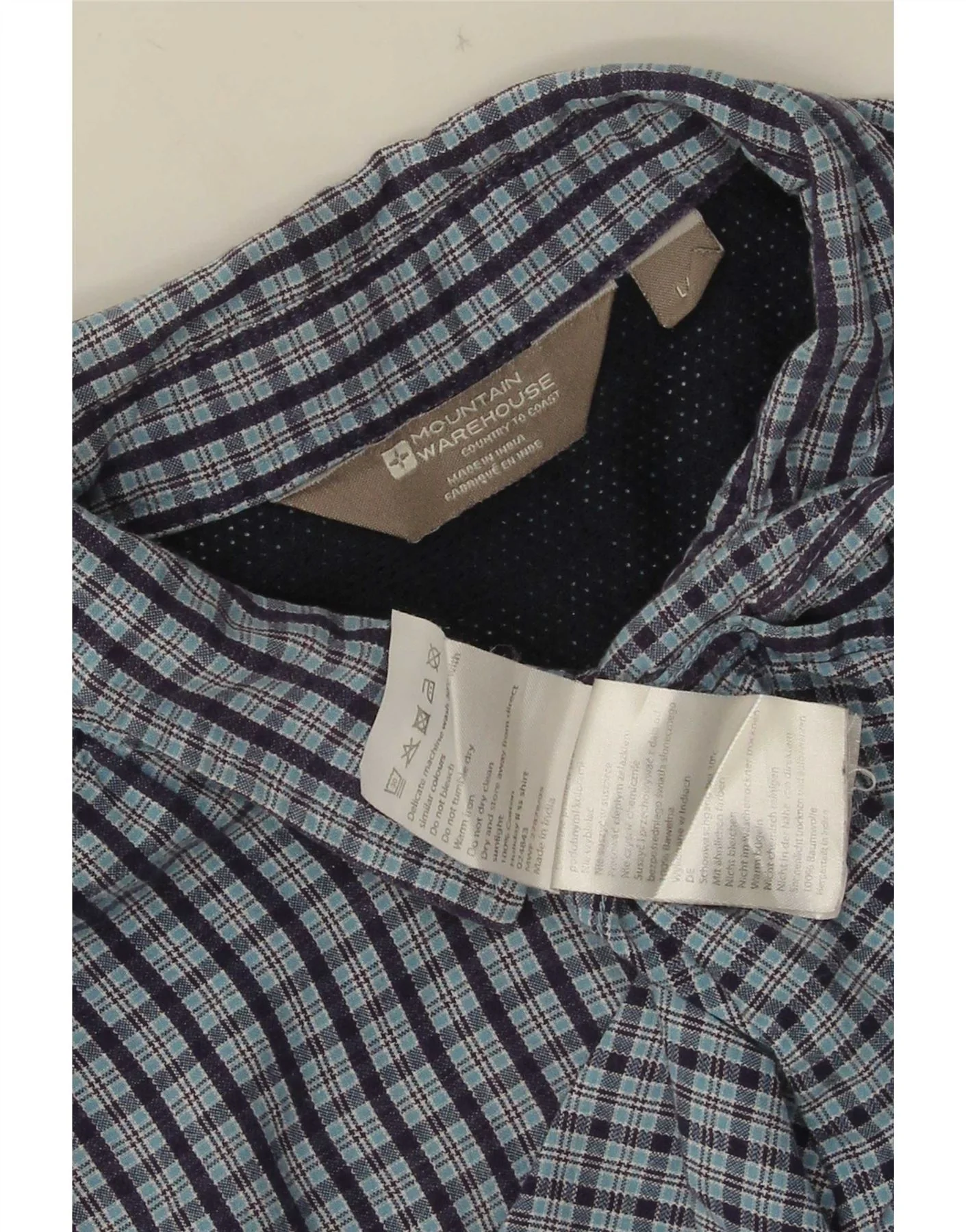 Mountain Warehouse Mens Short Sleeve Shirt Large Navy Blue Check Cotton - Image 3