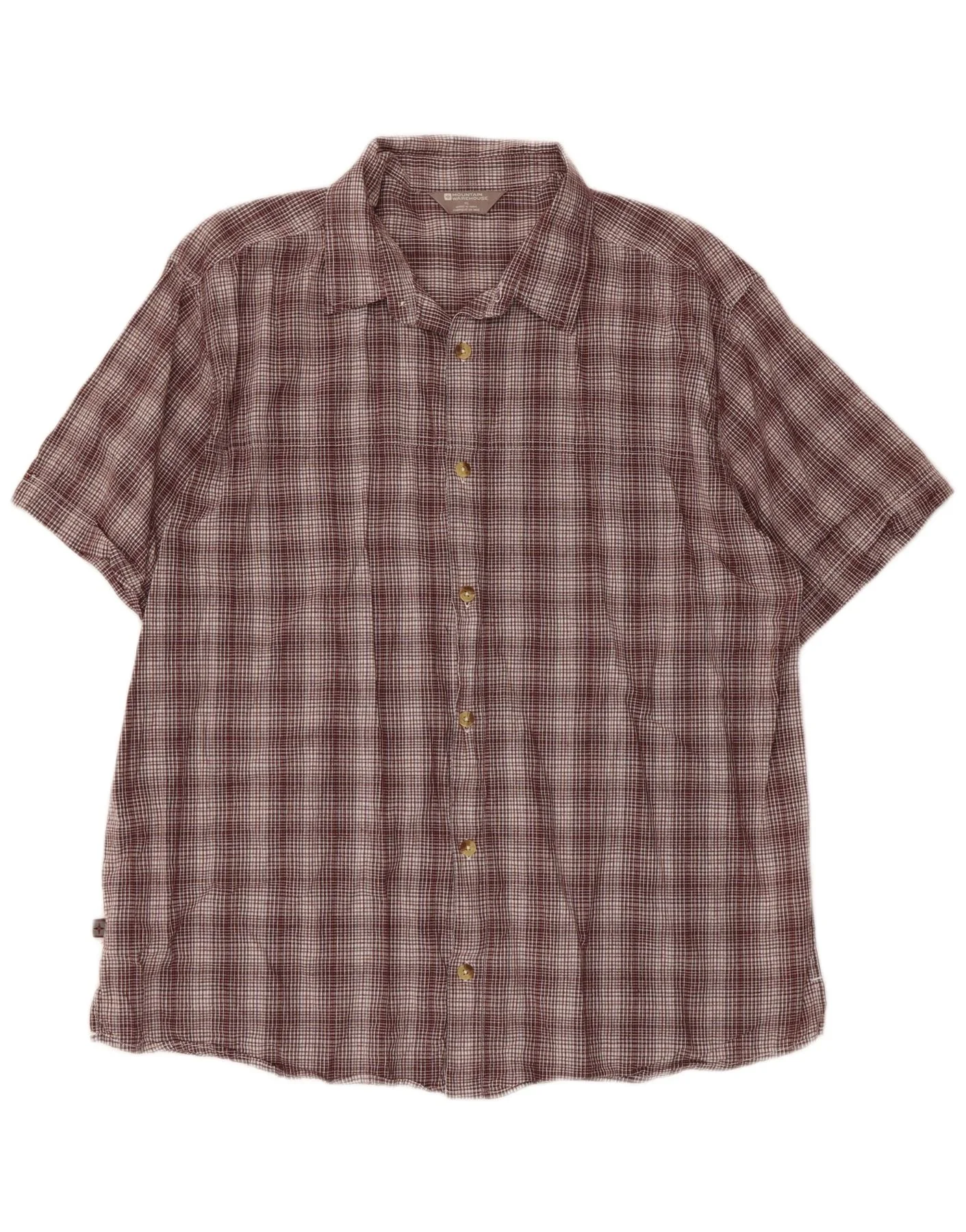 Mountain Warehouse Mens Short Sleeve Shirt XL Brown Check Cotton