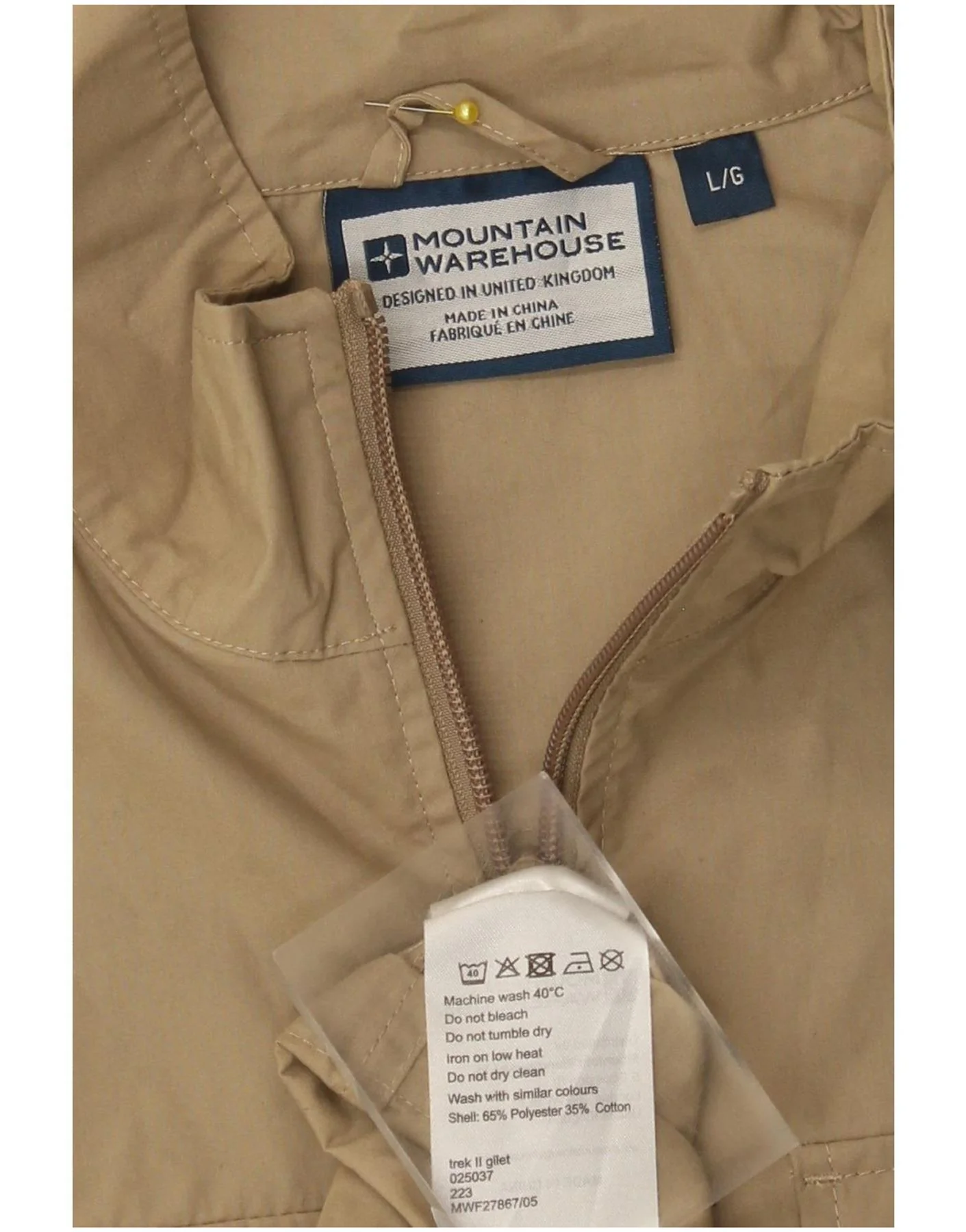 Mountain Warehouse Mens Utility Gilet UK 40 Large Beige Polyester - Image 3