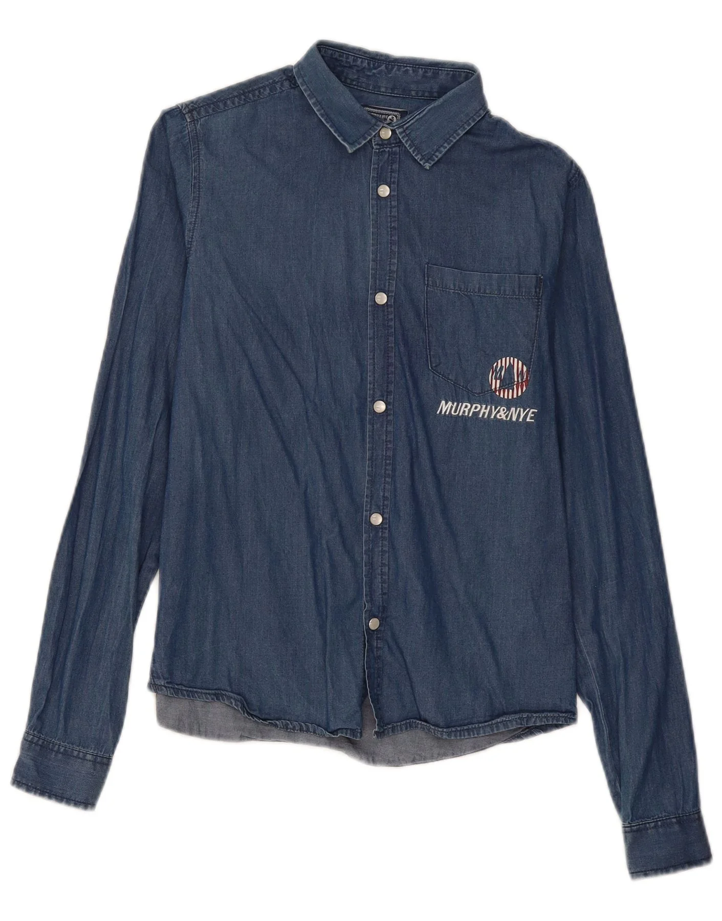 Murphy & Nye Boys Graphic Denim Shirt 15-16 Years Navy Blue Cotton