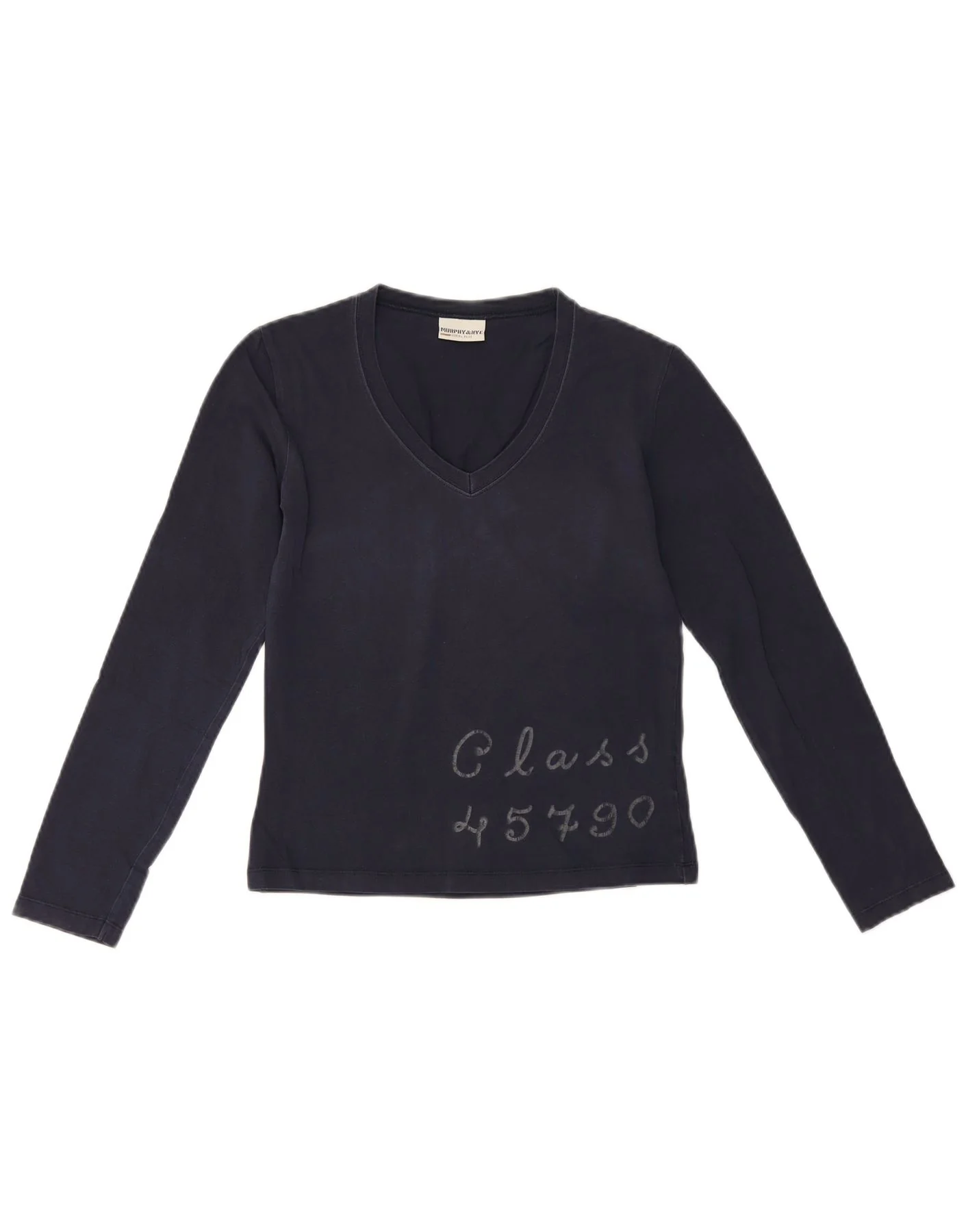 Murphy & Nye Womens Crop Graphic Top Long Sleeve UK 10 Small Navy Blue