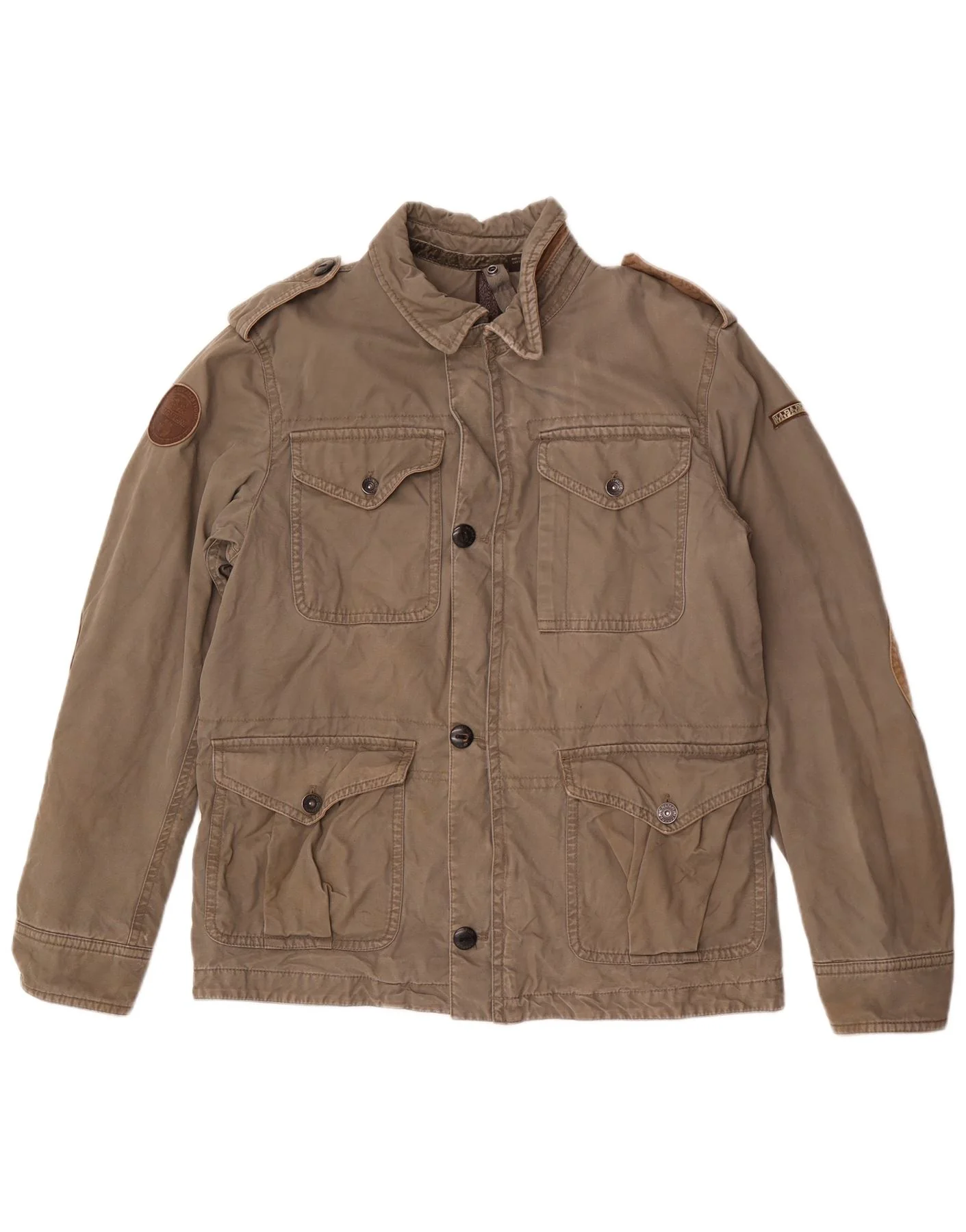 Napapijri Mens Geographic Military Jacket UK 40 Large Grey Cotton