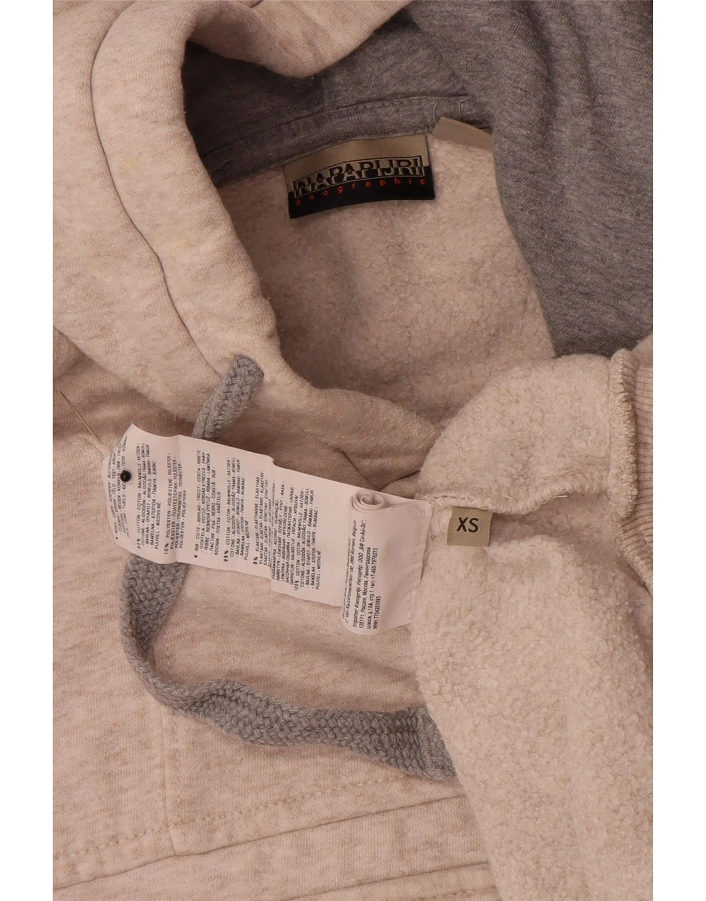 Napapijri Mens Graphic Hoodie Jumper XS Beige Flecked Cotton - Image 3