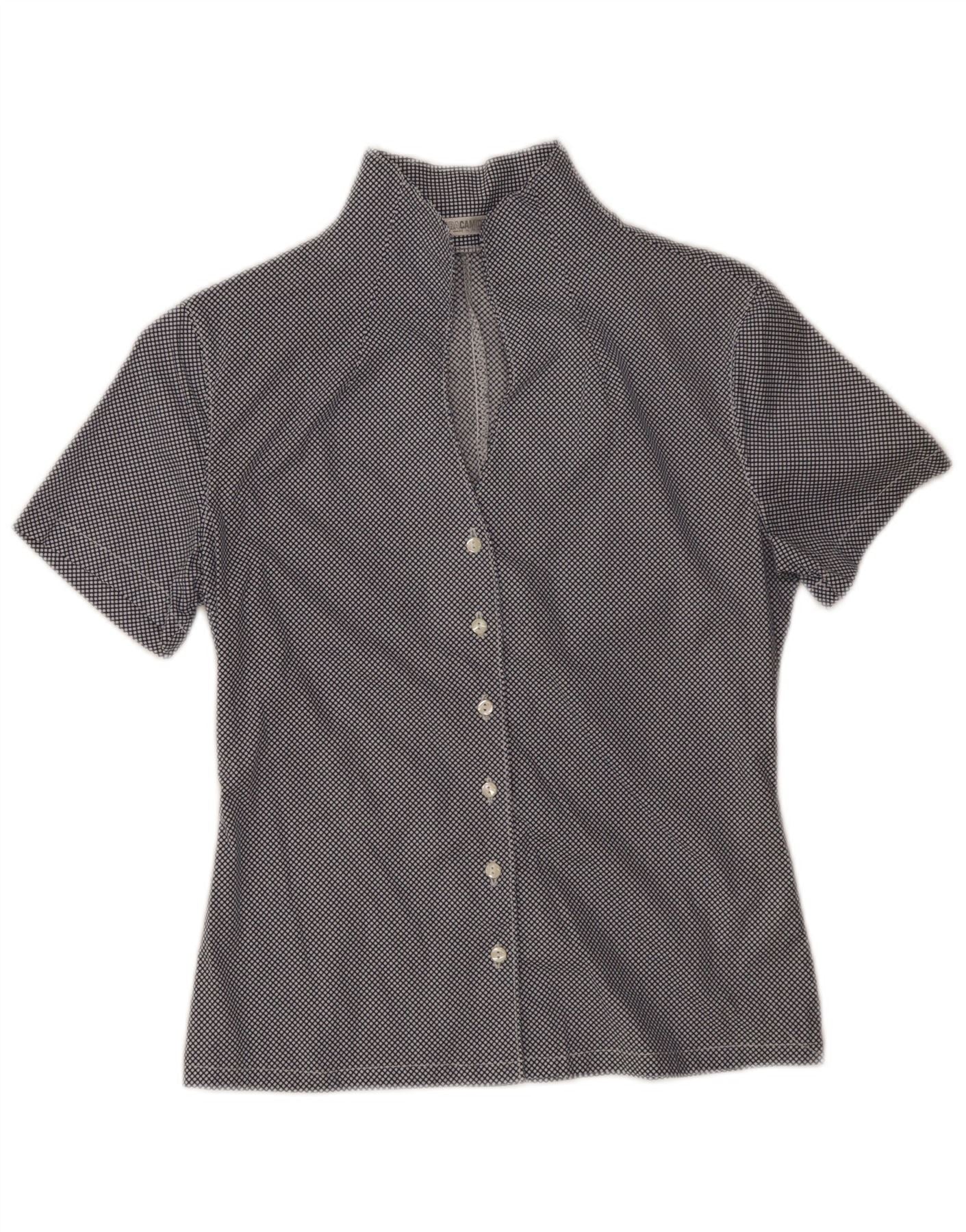 Naracamicie Womens Short Sleeve Shirt UK 8 Small Navy Blue Spotted Cotton