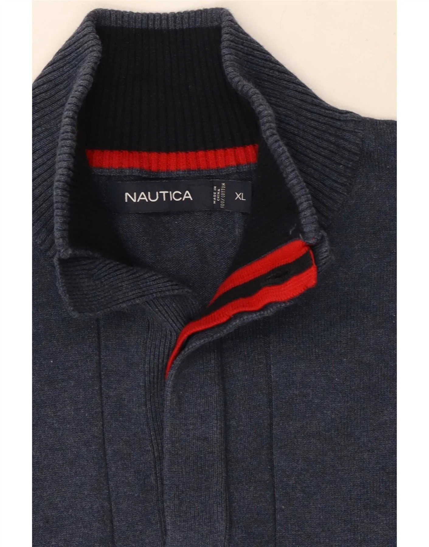 Nautica Mens Button Neck Jumper Sweater XL Navy Blue Cotton - Image 3