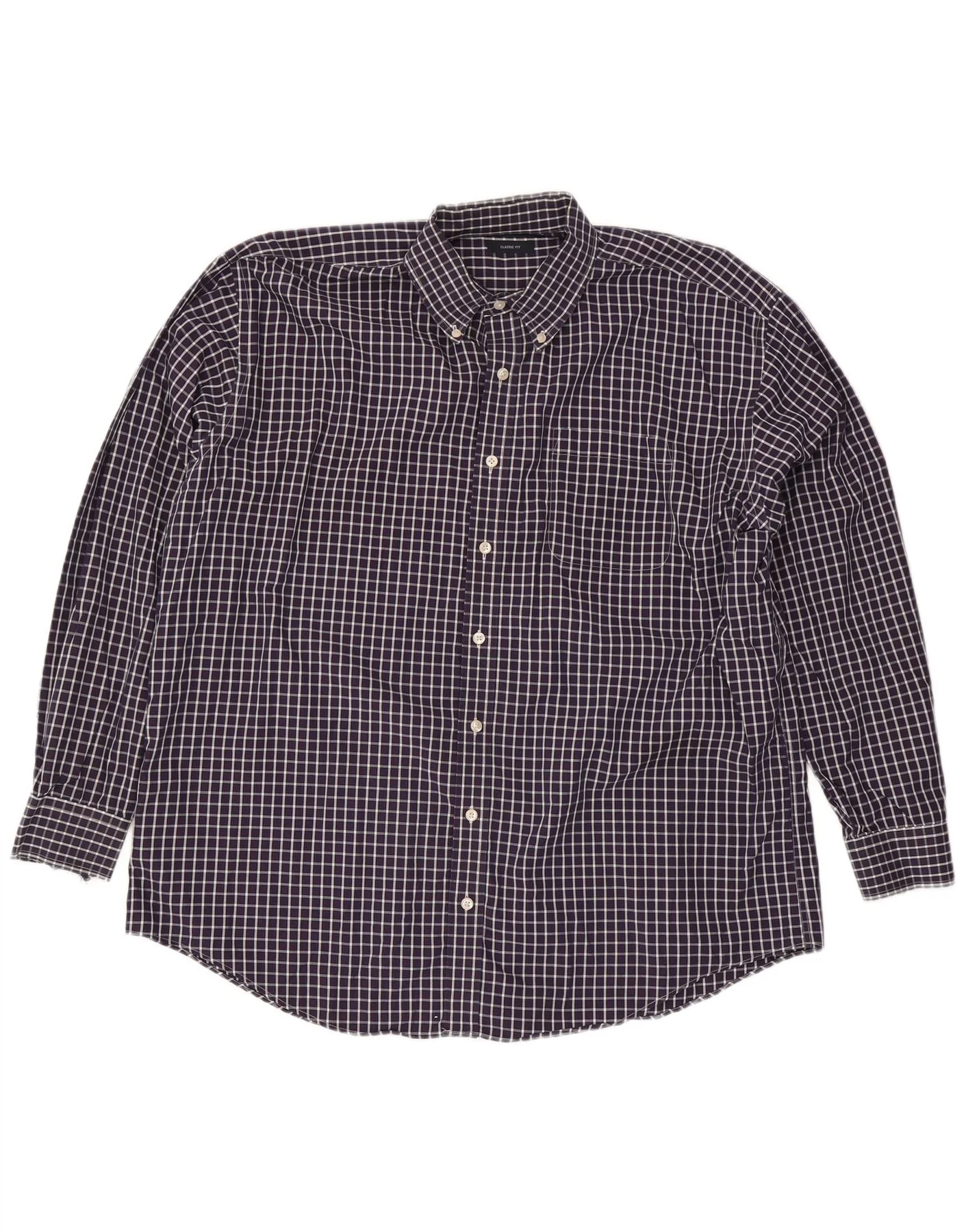 Nautica Mens Classic Fit Shirt Size 18 2XL Navy Blue Check Cotton