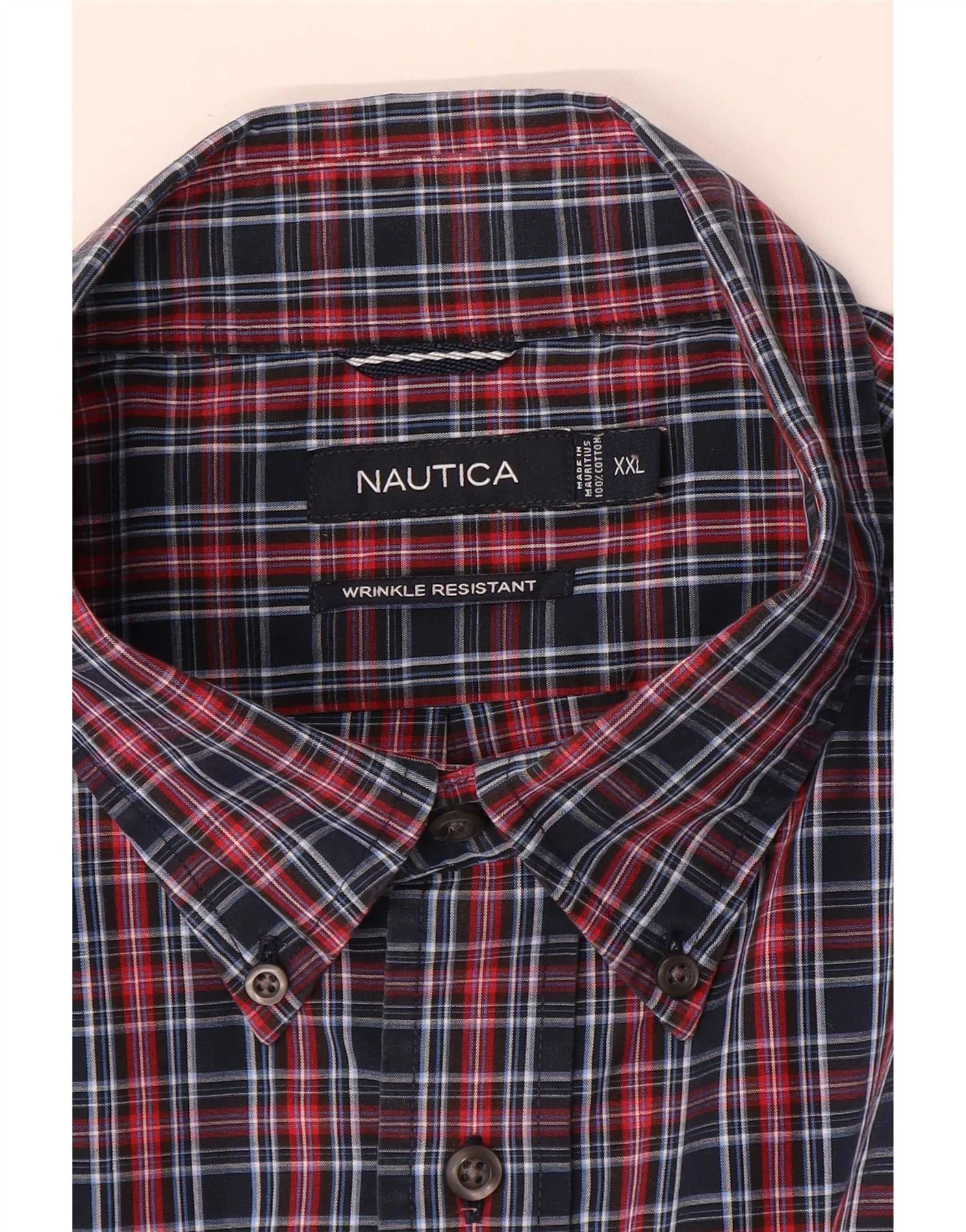 Nautica Mens Shirt 2XL Navy Blue Check Cotton - Image 3