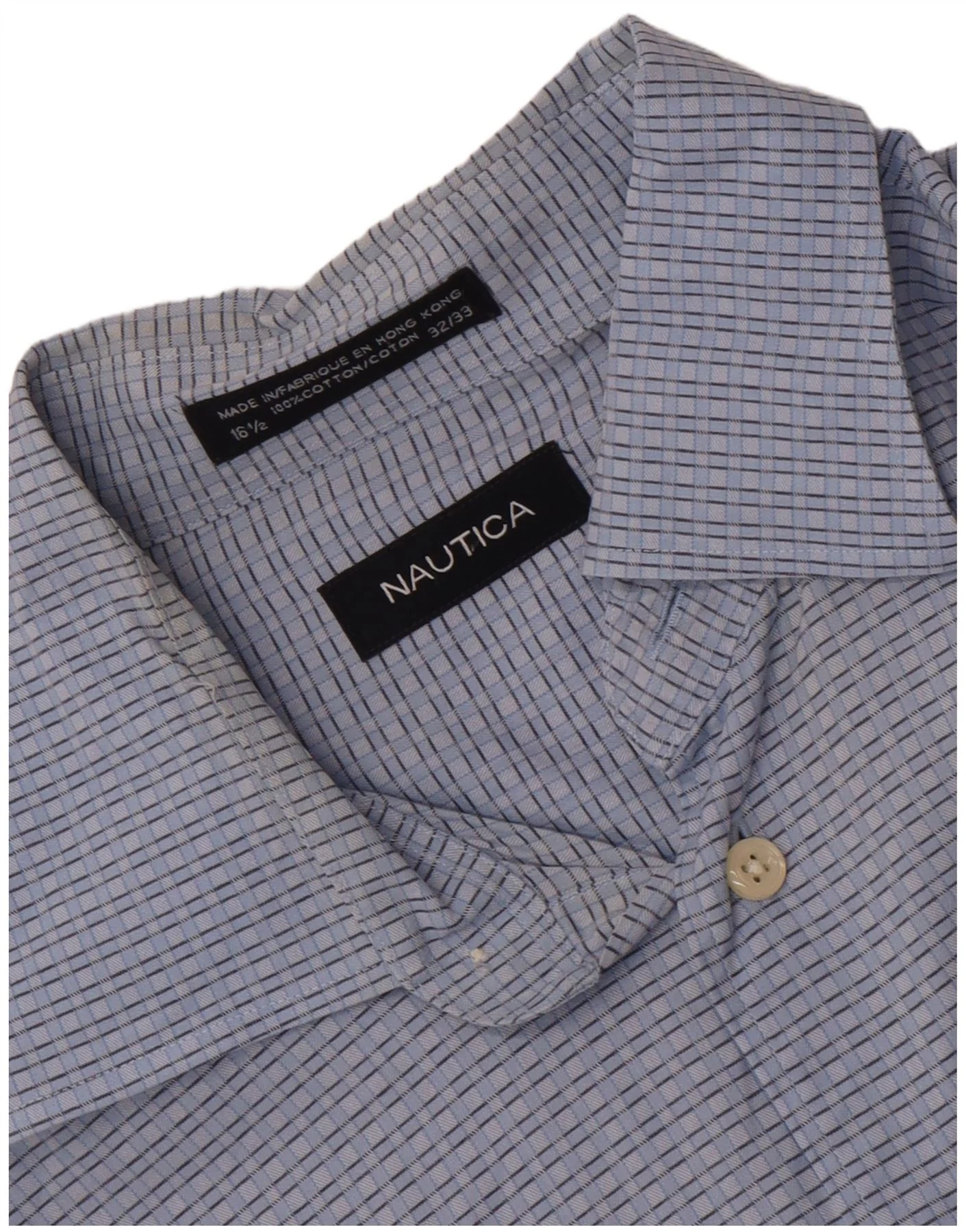 Nautica Mens Shirt Size 16 1/2 Large Blue Check Cotton - Image 4