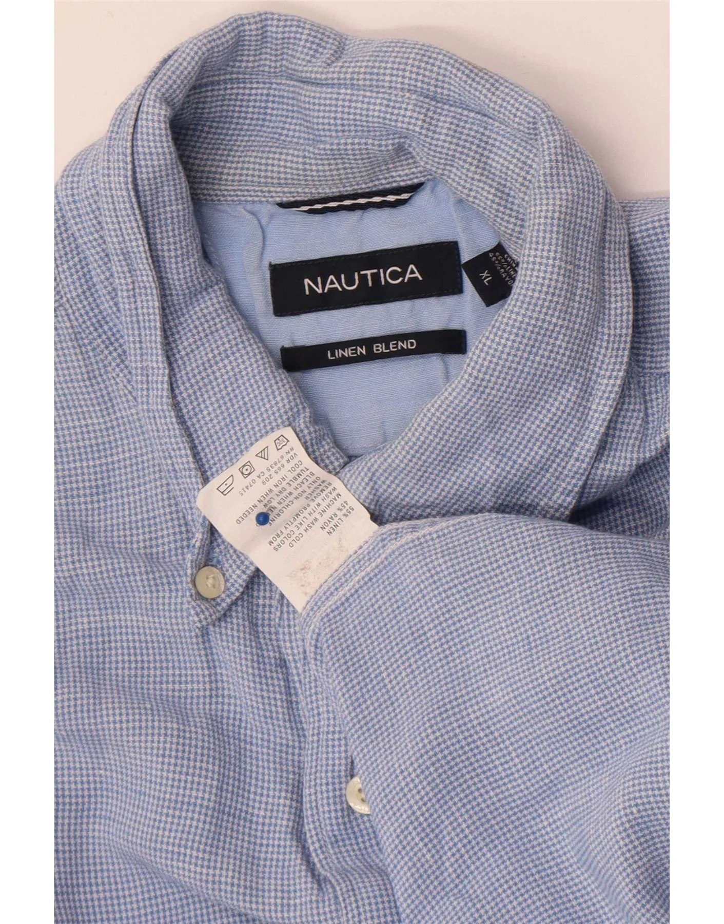 Nautica Mens Short Sleeve Regular Fit Shirt XL Blue Check Linen - Image 4