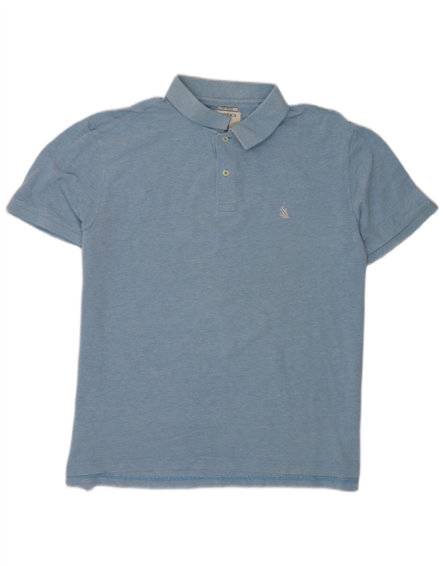 Nautica Mens Slim Fit Polo Shirt XL Blue Cotton