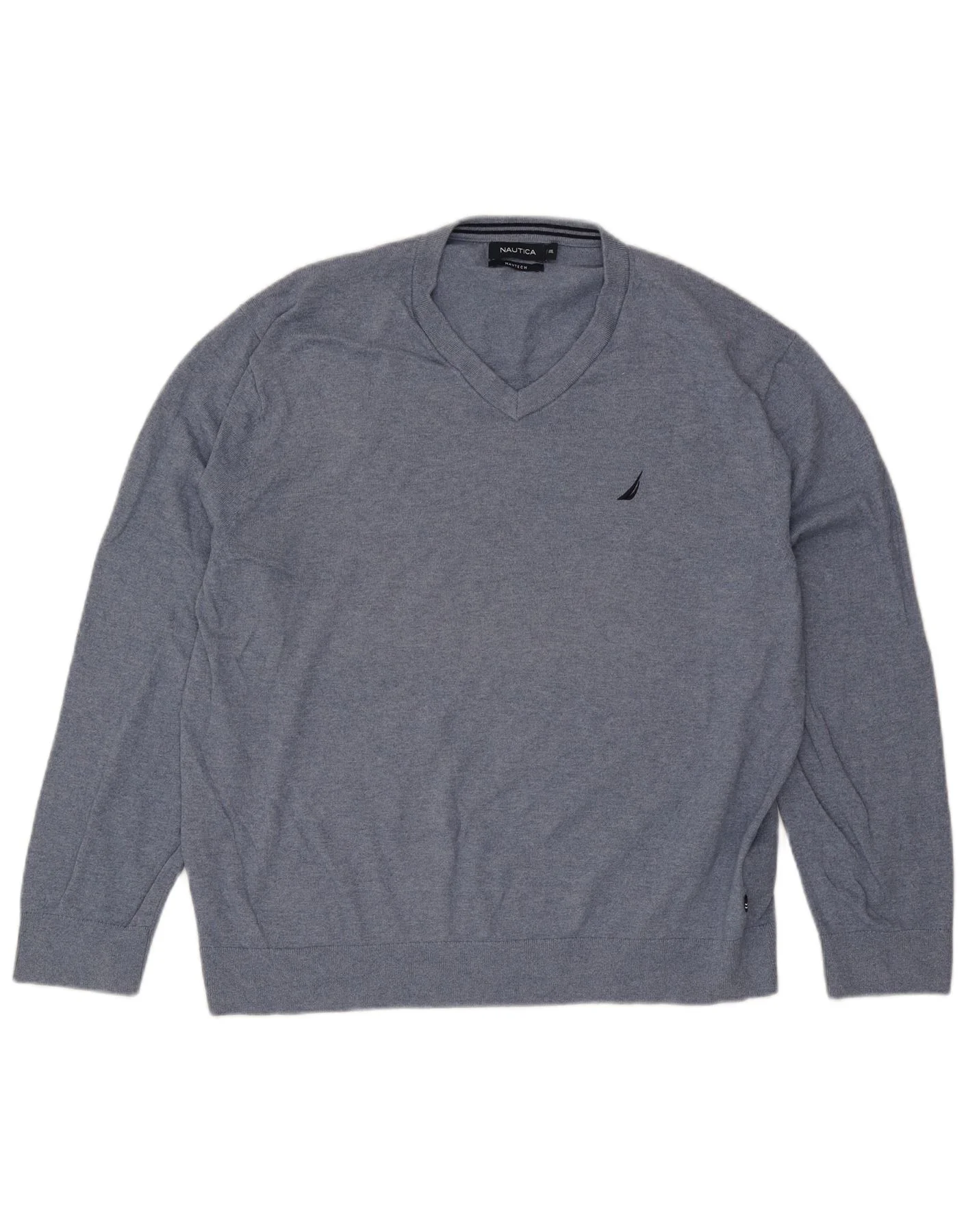 Nautica Mens V-Neck Jumper Sweater 2XL Blue Cotton