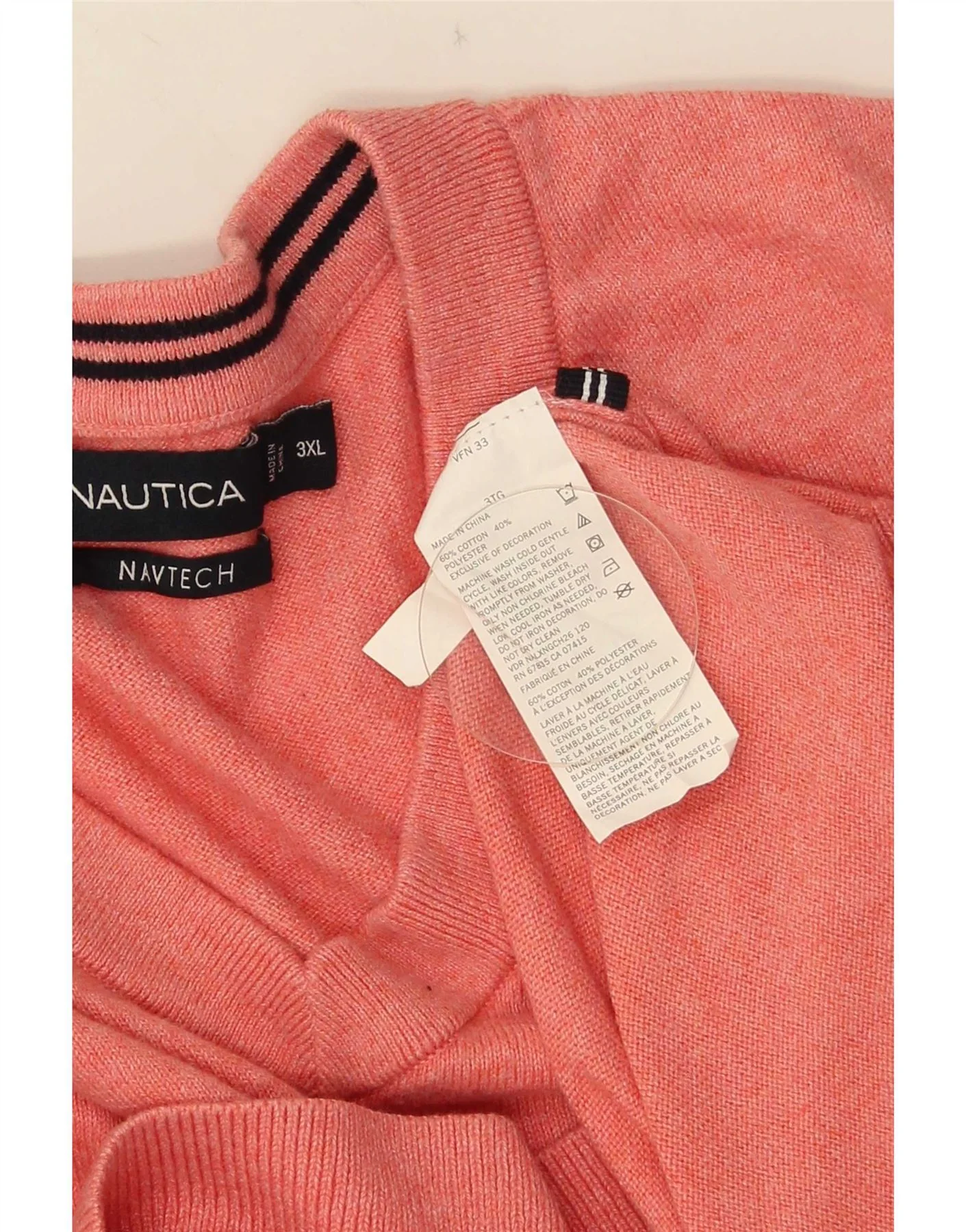 Nautica Mens V-Neck Jumper Sweater 3XL Pink Cotton - Image 3