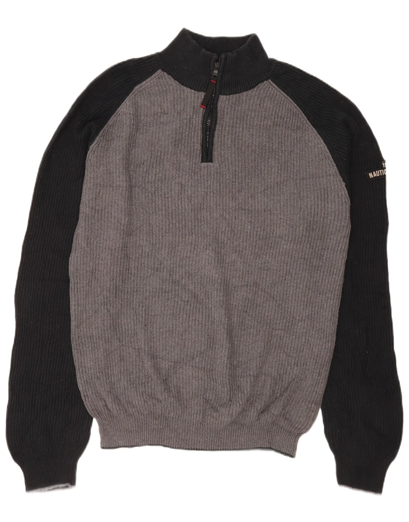 Nautica Mens Zip Neck Jumper Sweater 2XL Grey Colourblock Cotton