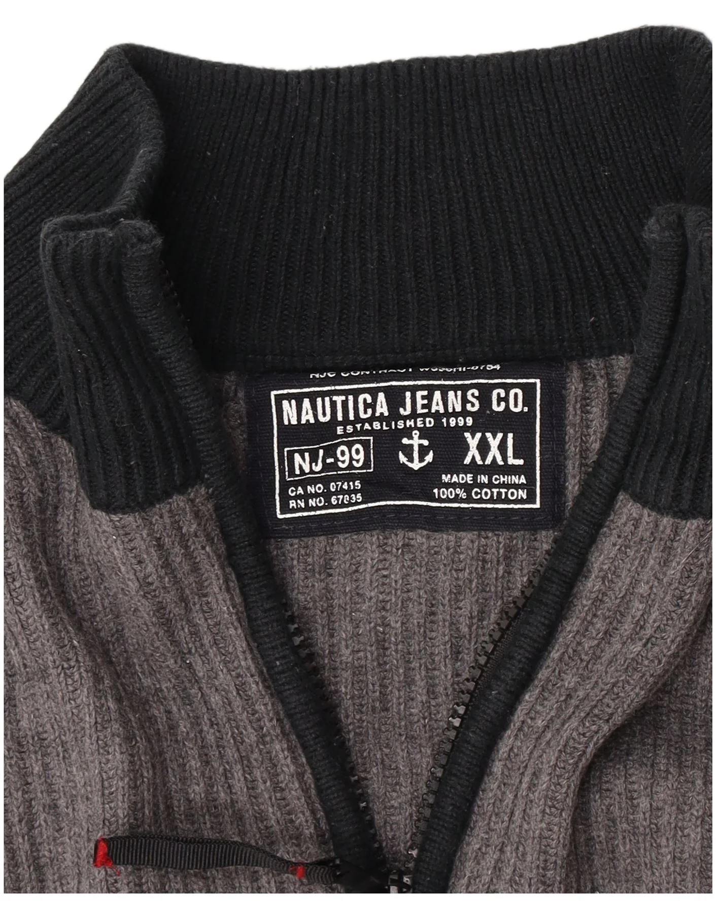 Nautica Mens Zip Neck Jumper Sweater 2XL Grey Colourblock Cotton - Image 3