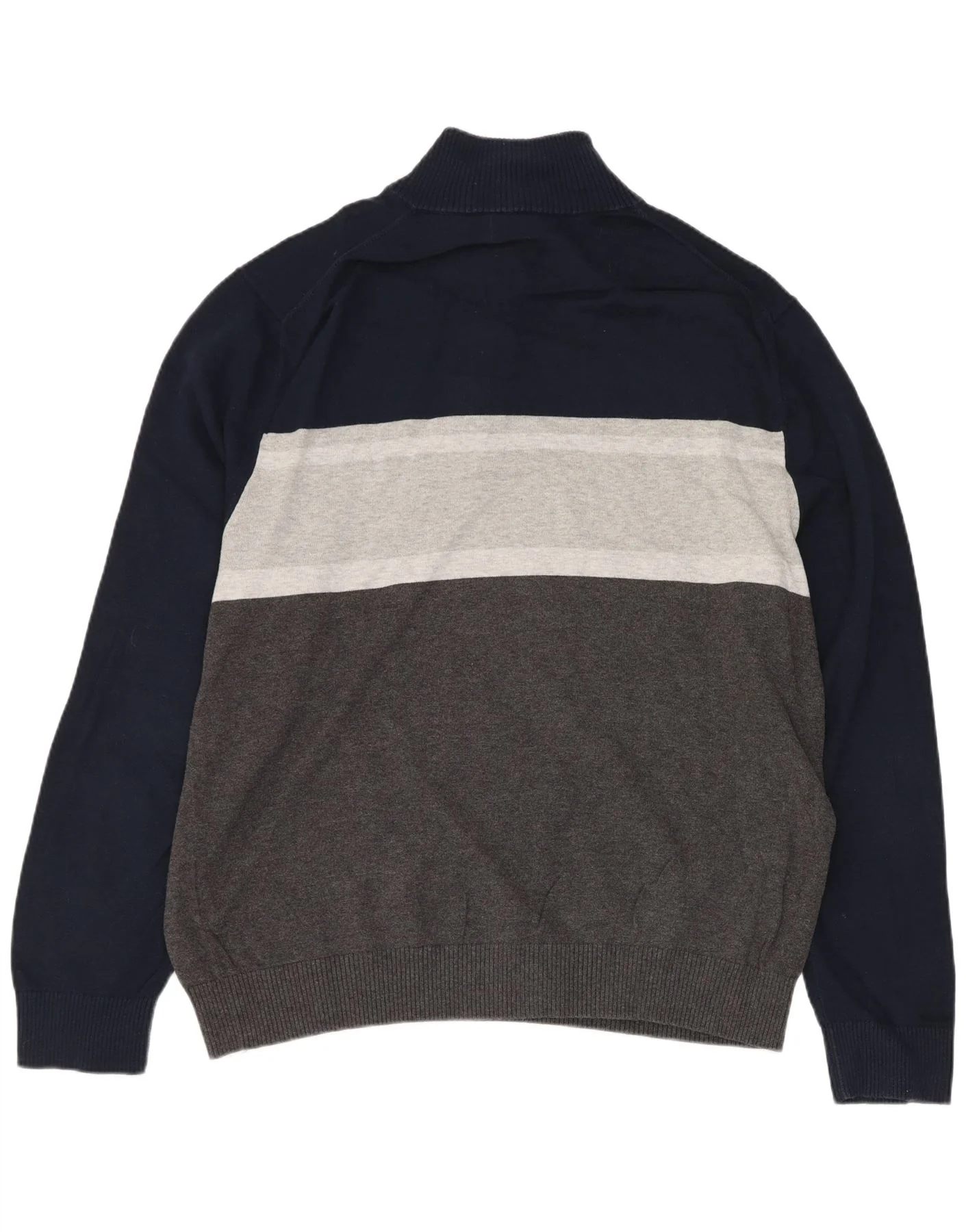 Nautica Mens Zip Neck Jumper Sweater Large Multicoloured Colourblock Cotton - Image 2