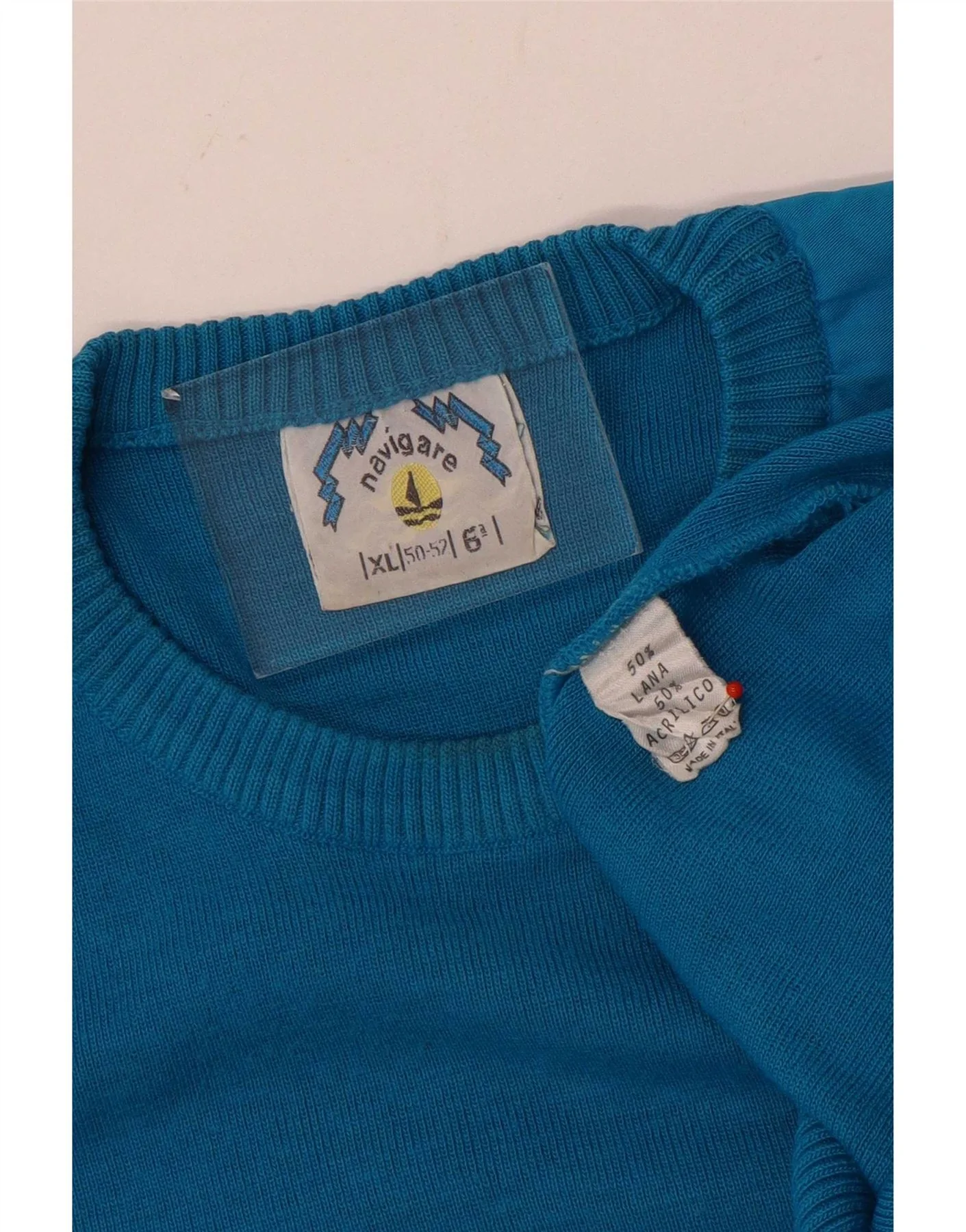Navigare Mens Crew Neck Jumper Sweater IT 50/52 XL Blue Wool - Image 3