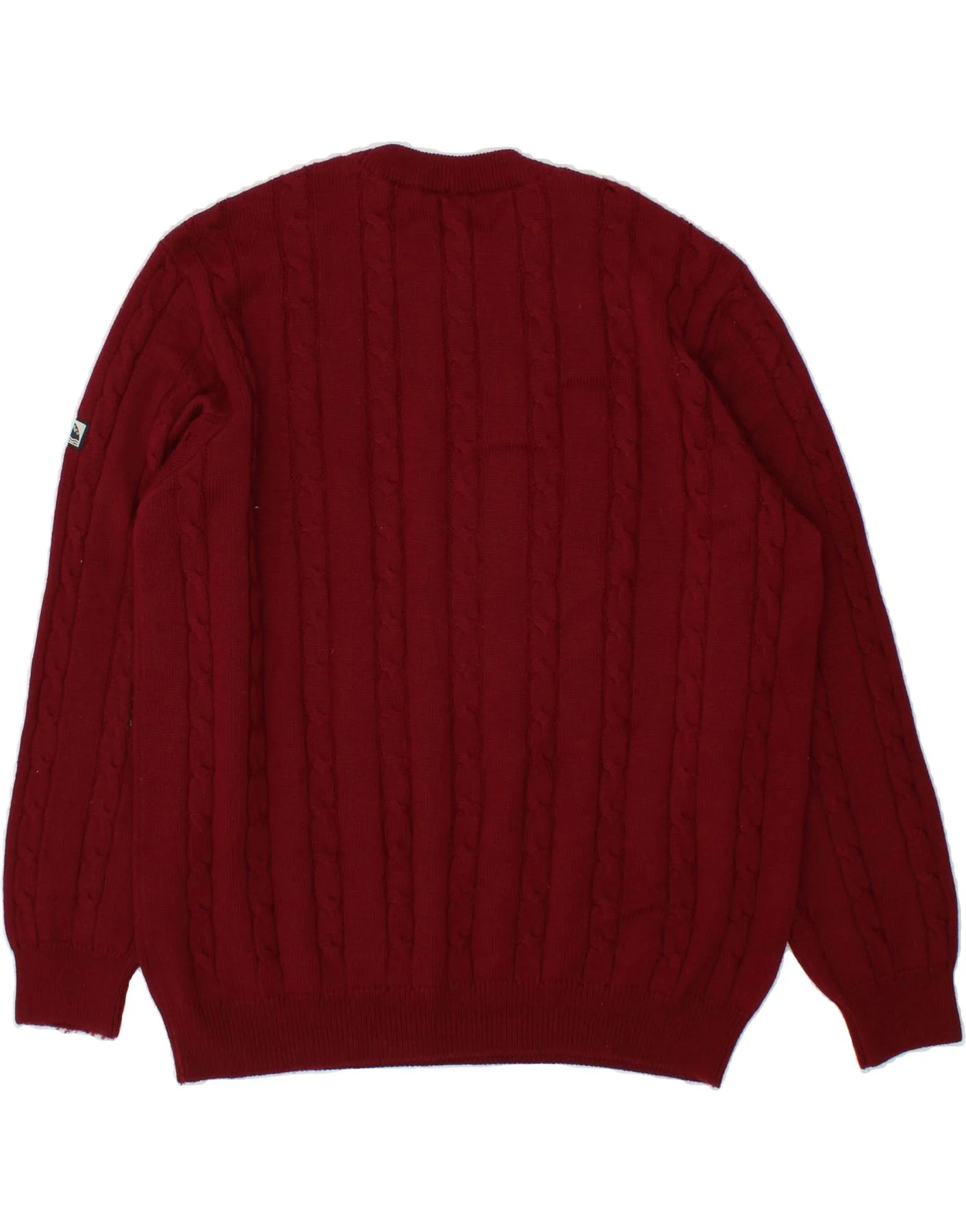NAVIGARE Mens Crew Neck Jumper Sweater Medium Burgundy Merino Wool - Image 2