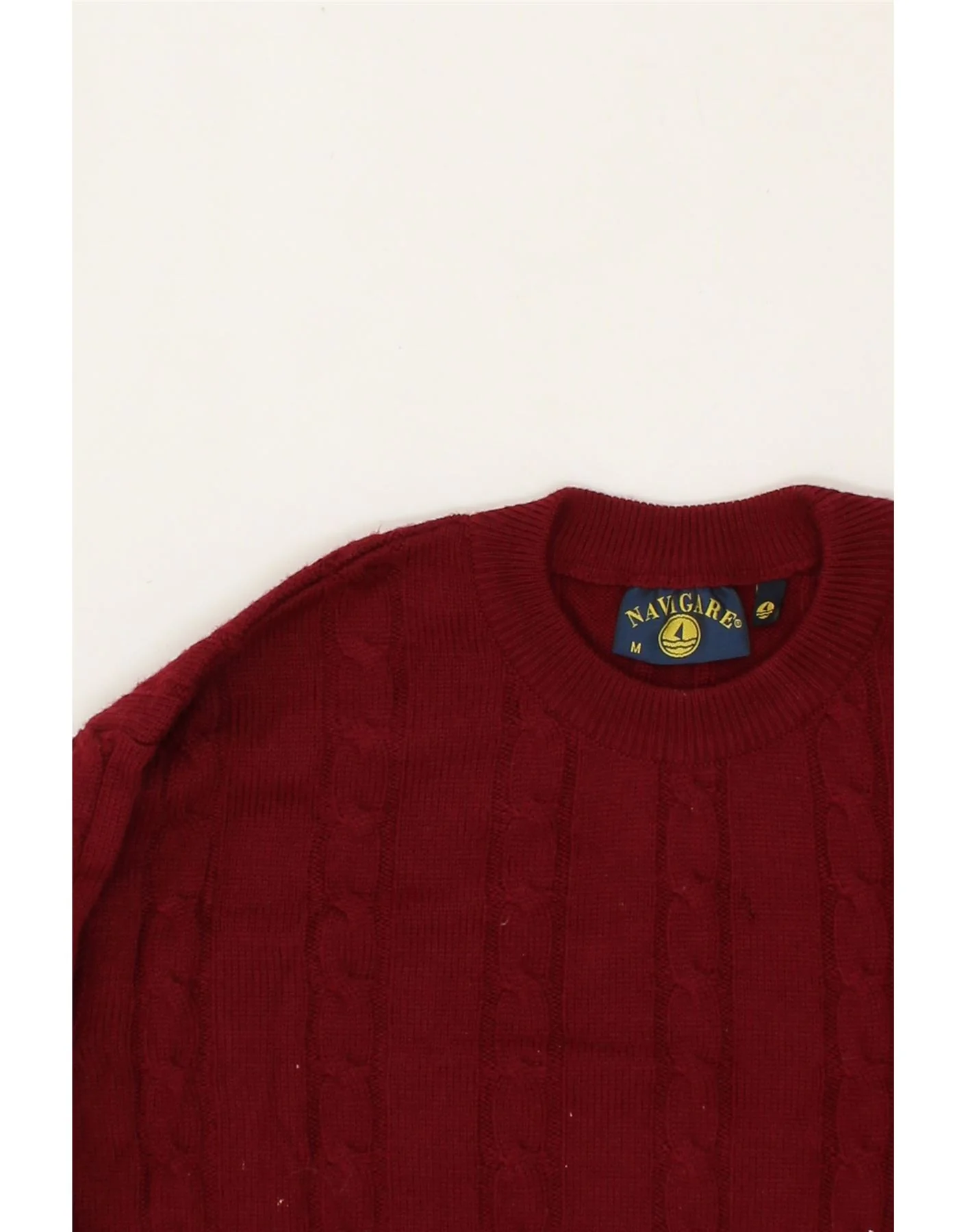 NAVIGARE Mens Crew Neck Jumper Sweater Medium Burgundy Merino Wool - Image 4
