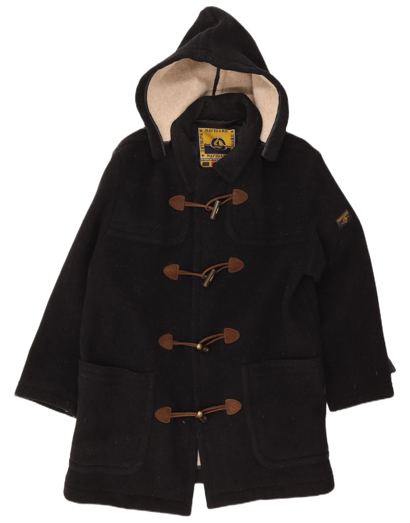 Navigare Mens Hooded Duffle Coat UK 40 Large Black