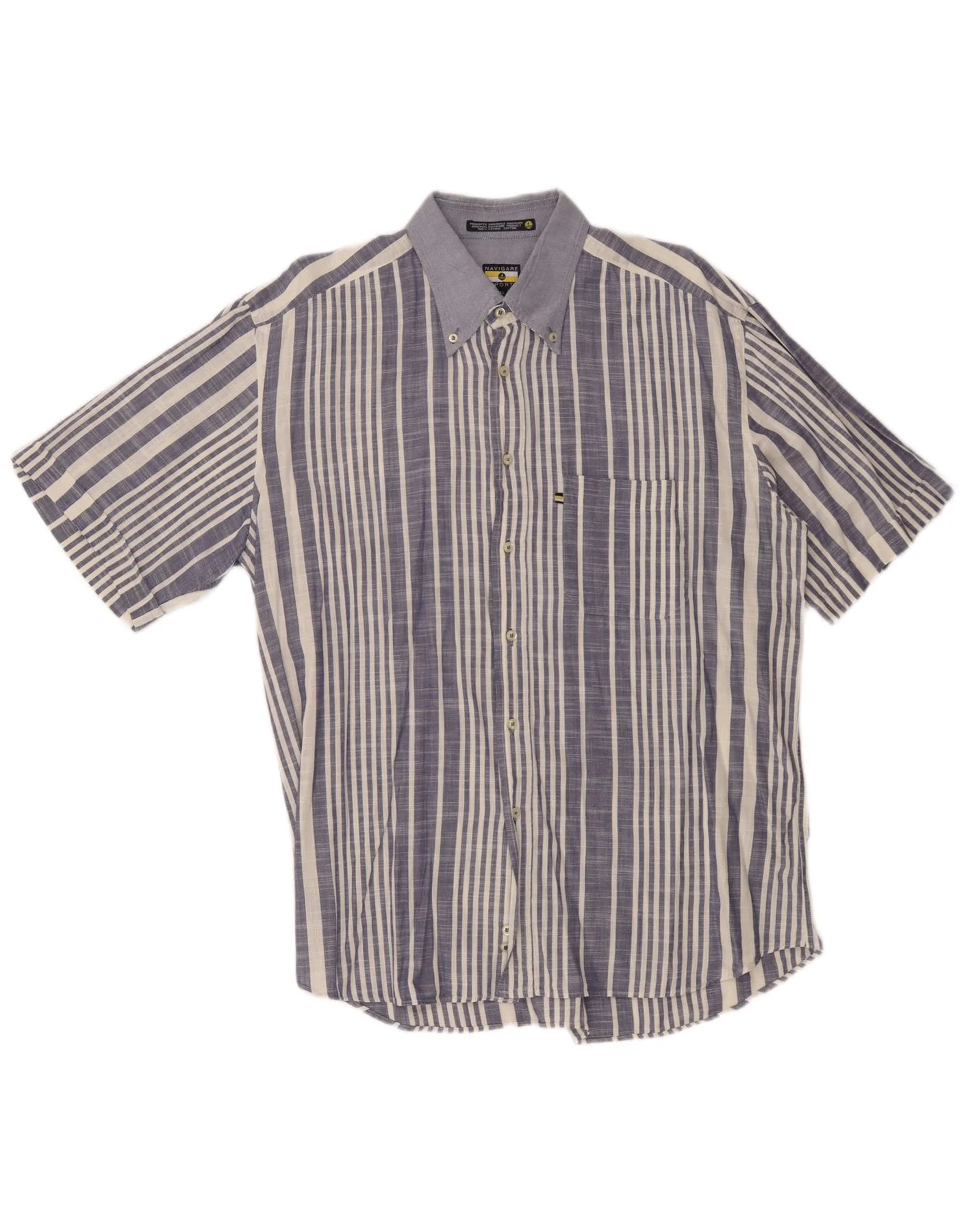 Navigare Mens Short Sleeve Shirt XL Blue Striped Cotton