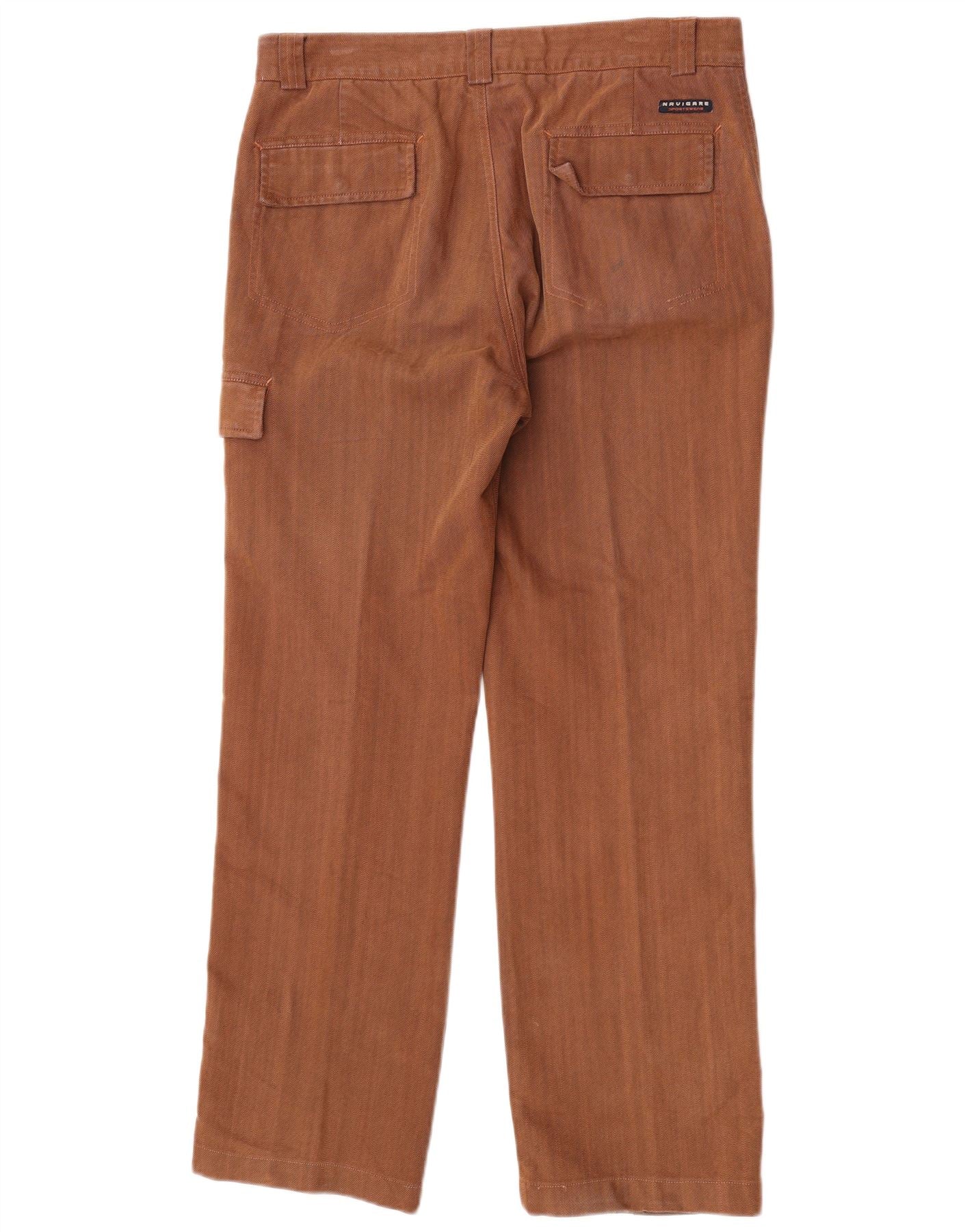 Navigare Mens Straight Cargo Trousers IT 50 Large W32 L30 Brown Herringbone - Image 2