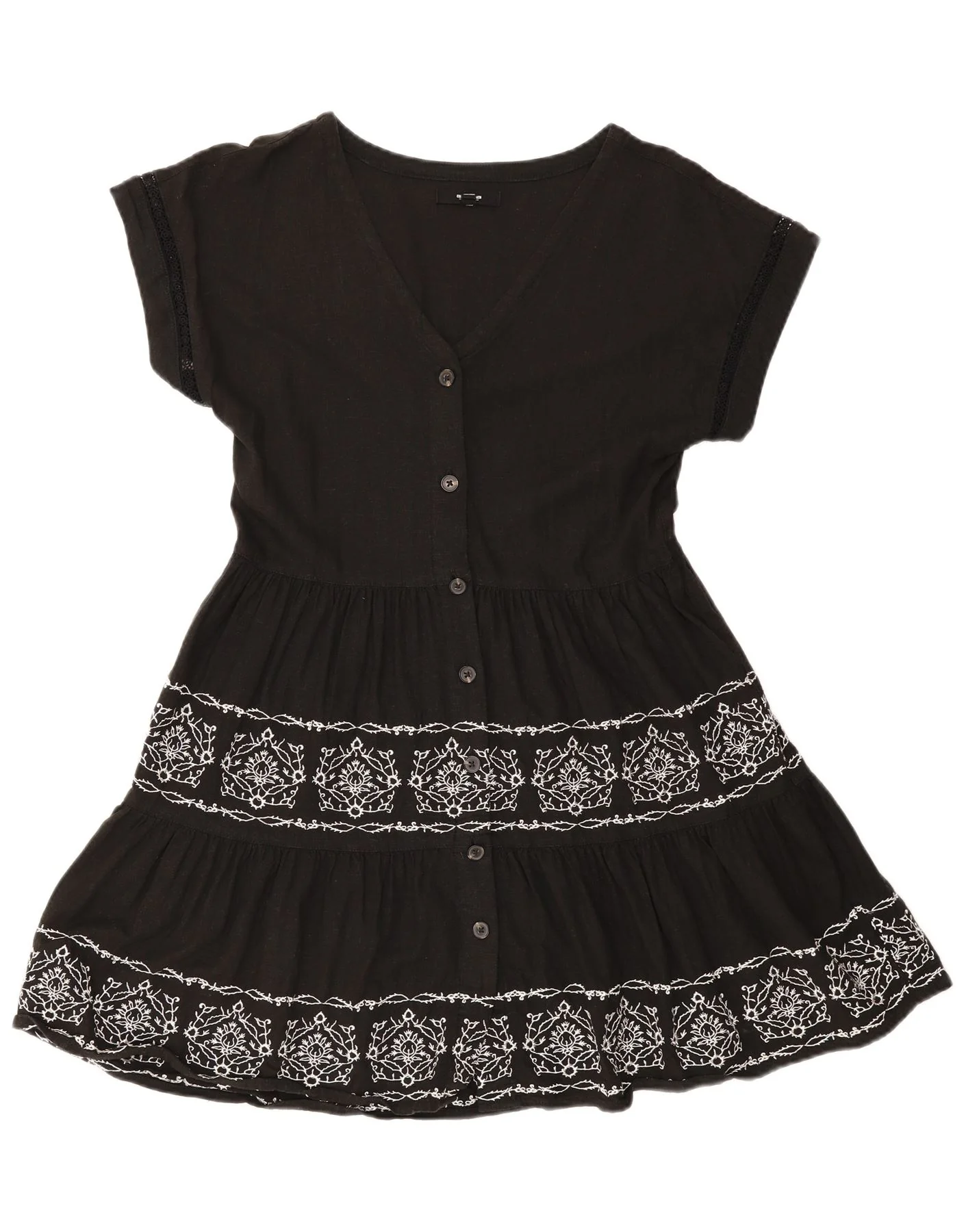 Next Womens Tiered Dress UK 12 Medium Black Floral Linen