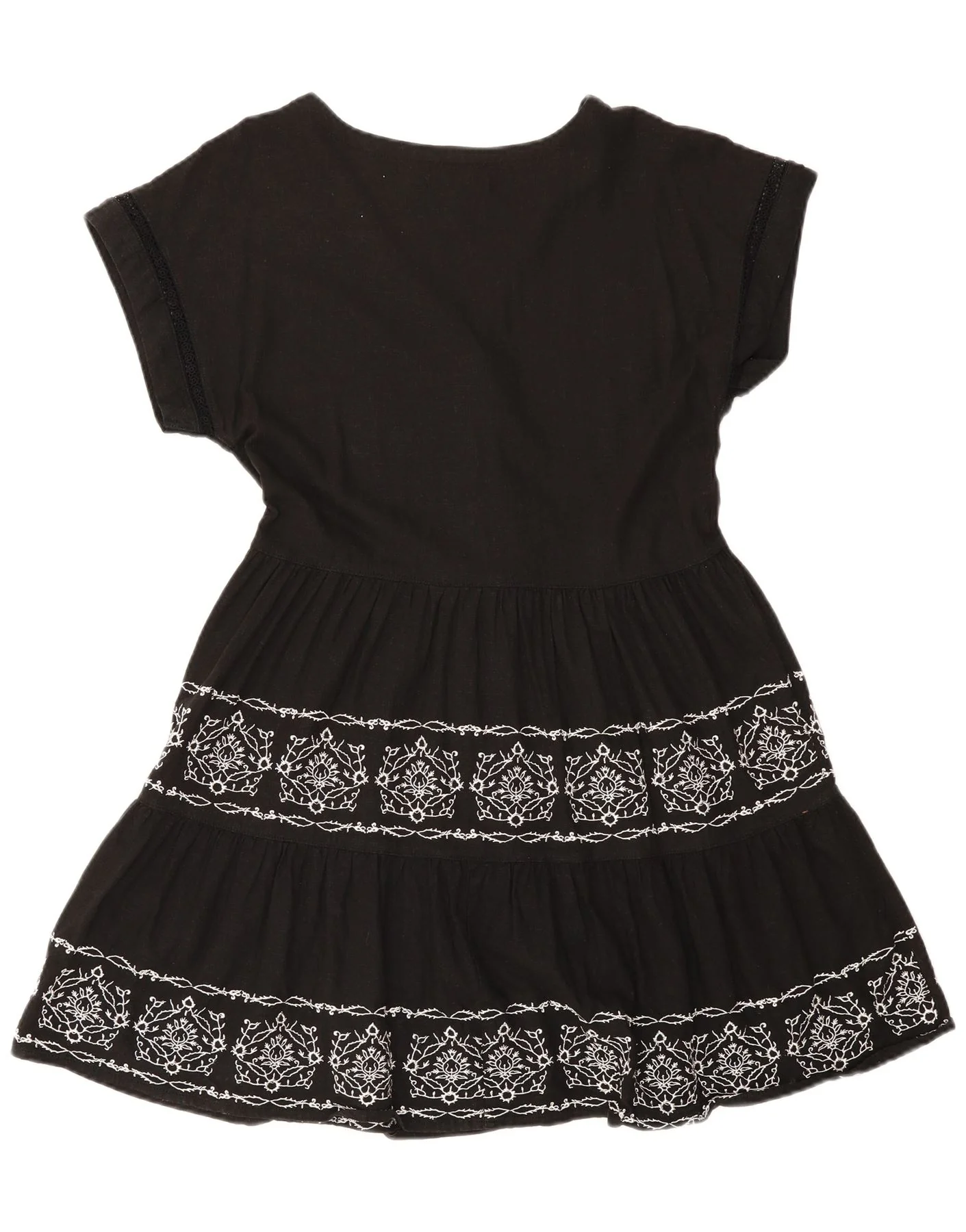 Next Womens Tiered Dress UK 12 Medium Black Floral Linen - Image 2
