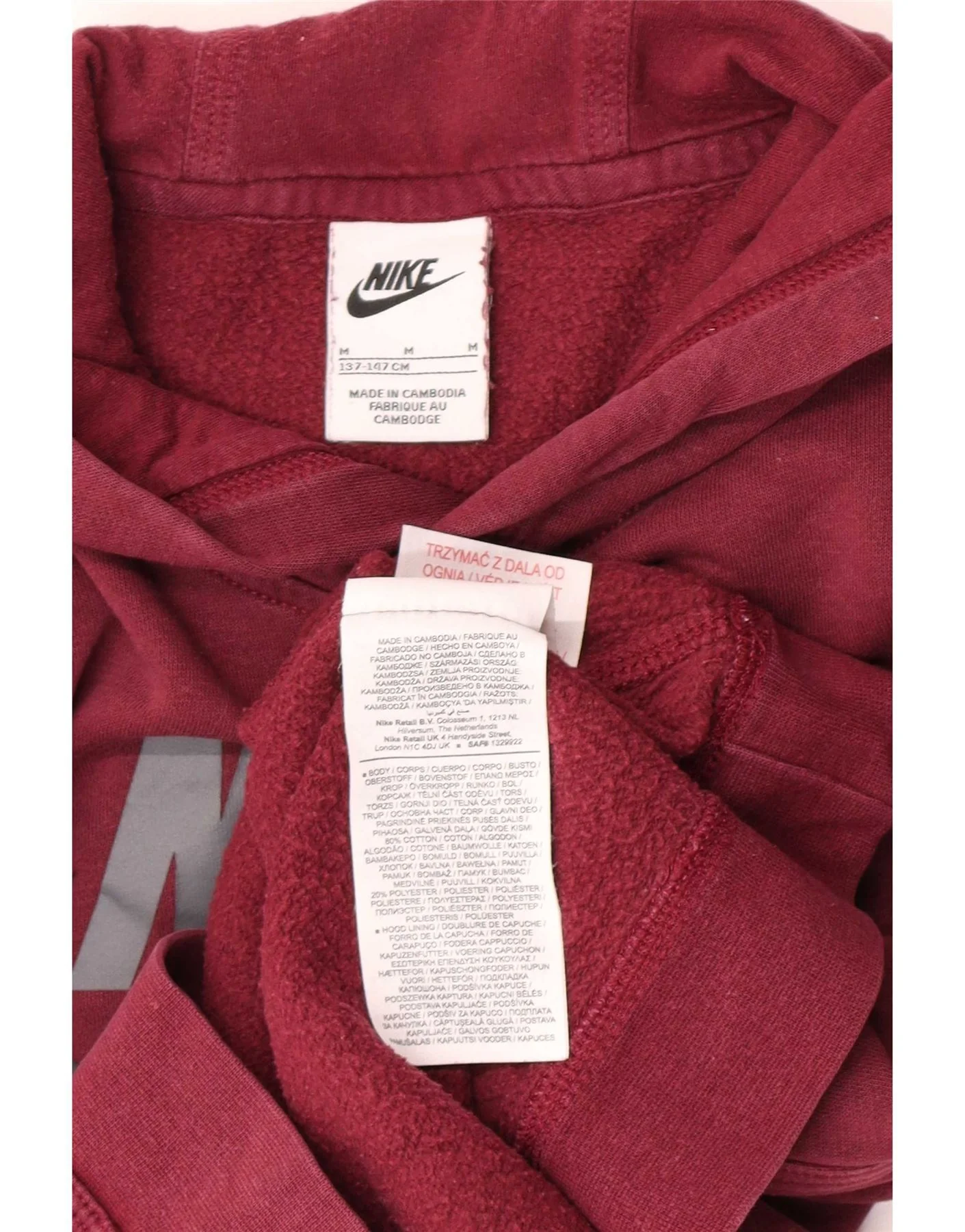 Nike Boys Graphic Hoodie Jumper 10-11 Years Medium Maroon Cotton - Image 4