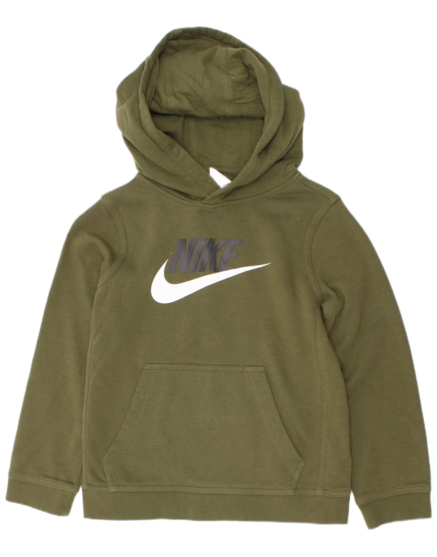 Nike Boys Graphic Hoodie Jumper 8-9 Years Small Khaki Cotton