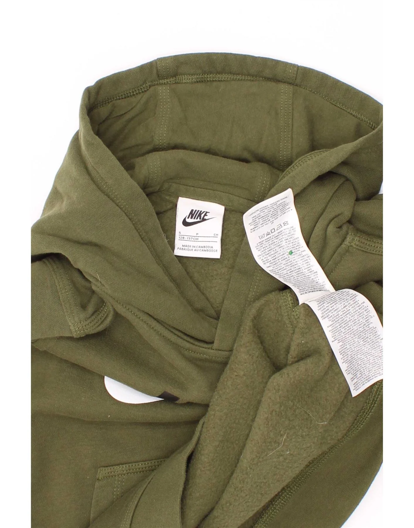 Nike Boys Graphic Hoodie Jumper 8-9 Years Small Khaki Cotton - Image 3