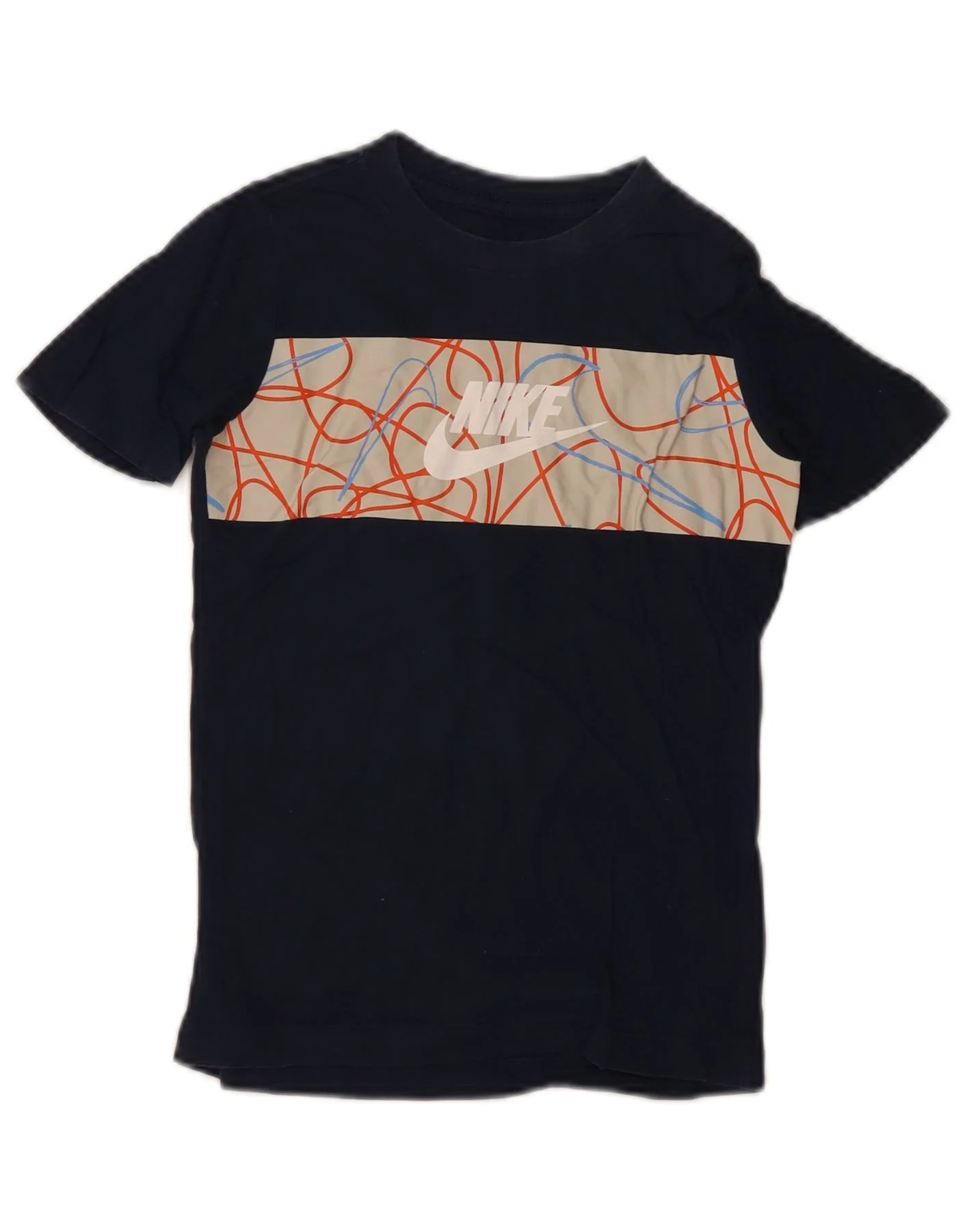 Nike Boys Graphic T-Shirt Top 6-7 Years XS Navy Blue Colourblock