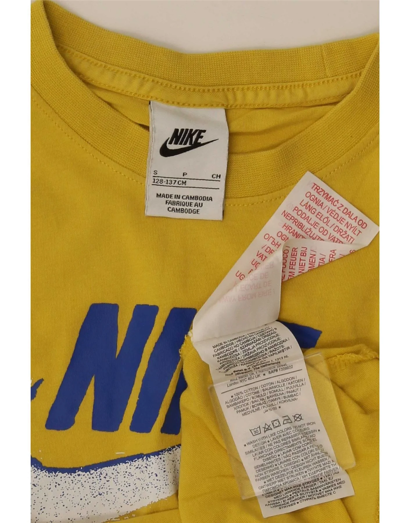 Nike Boys Graphic T-Shirt Top 8-9 Years Small Yellow Cotton - Image 3