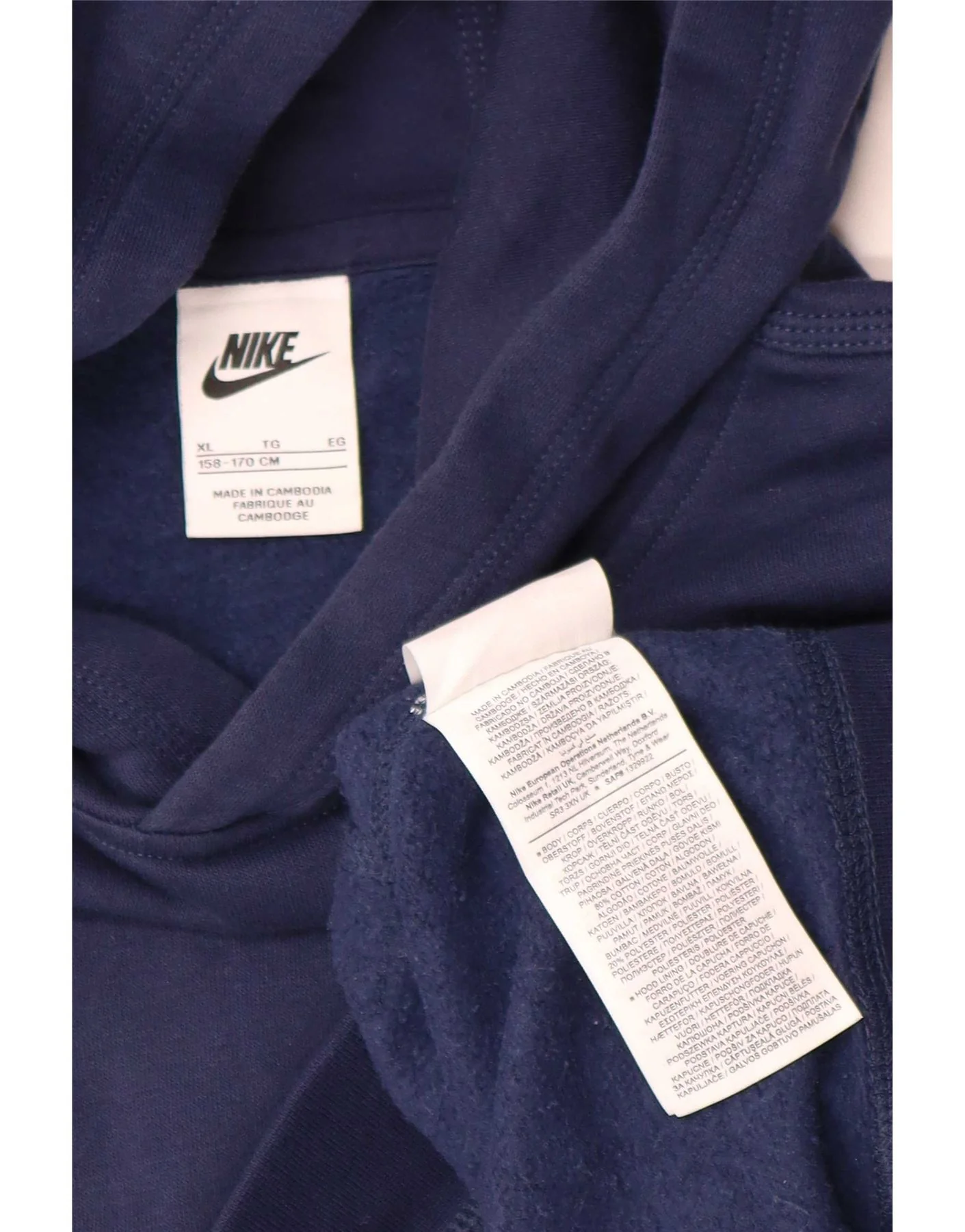 Nike Boys Hoodie Jumper 13-14 Years XL Navy Blue Cotton - Image 3