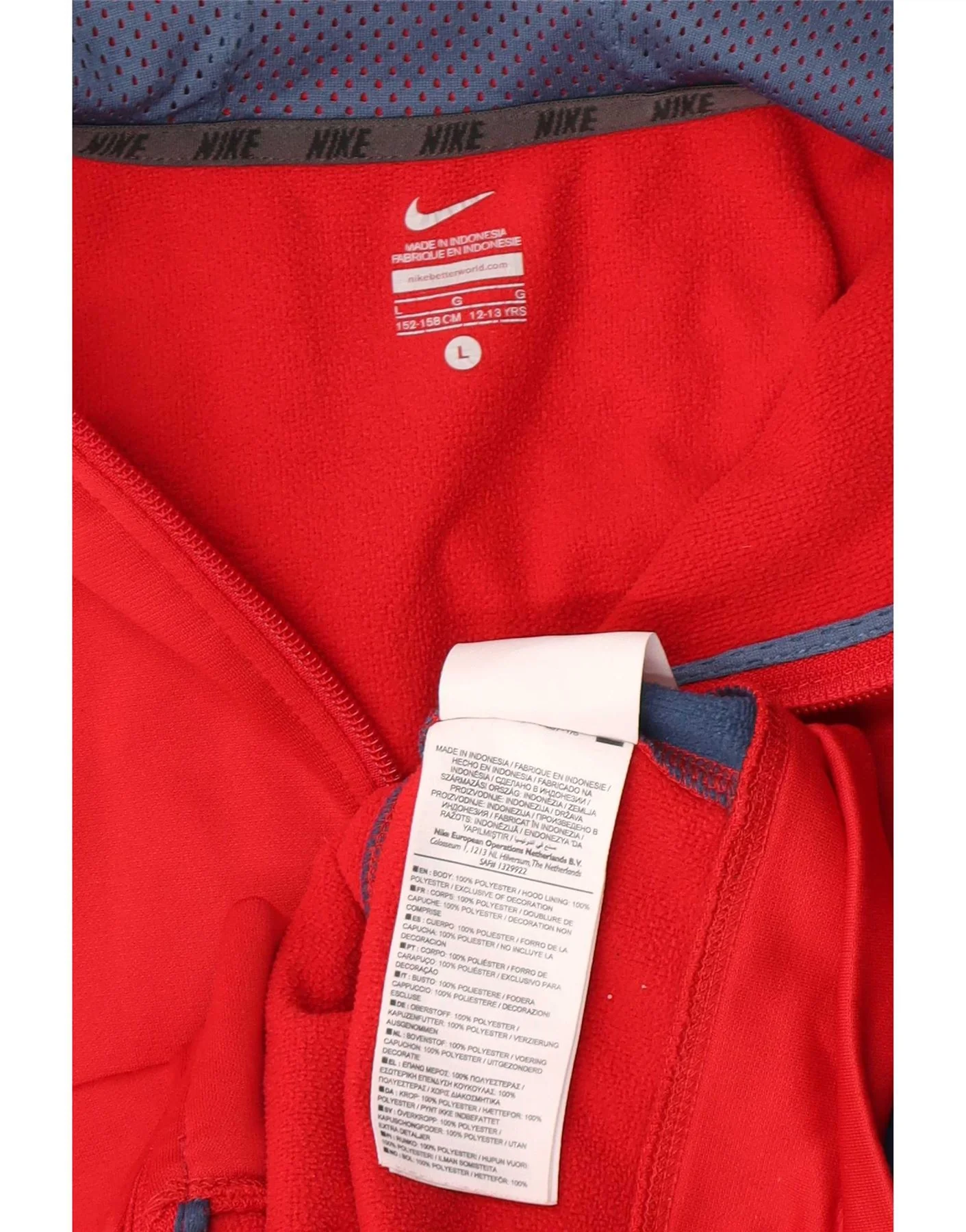 Nike Boys Zip Hoodie Sweater 12-13 Years Large Red Colourblock Polyester - Image 3