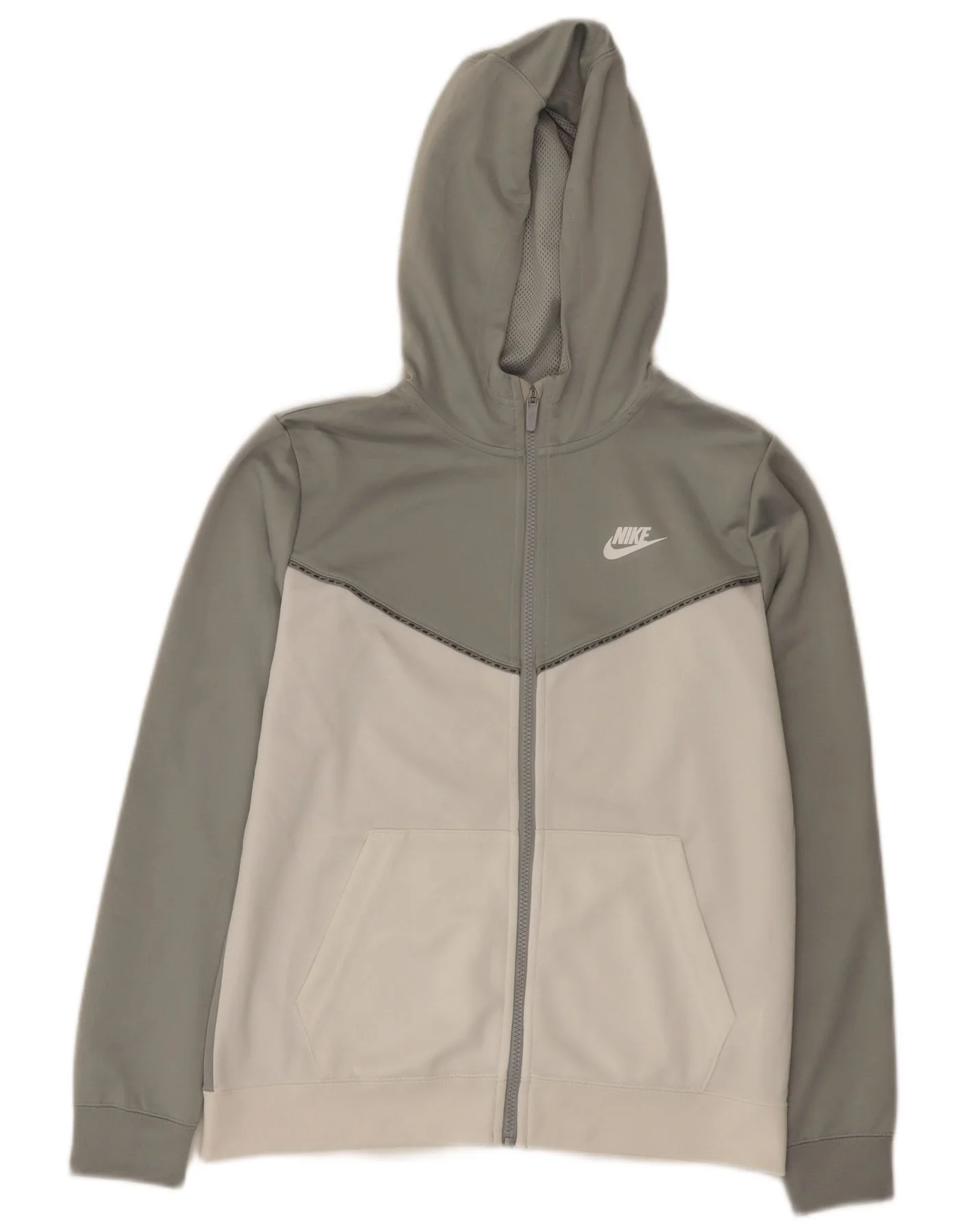 Nike Boys Zip Hoodie Sweater 13-14 Years XL Grey Colourblock Polyester