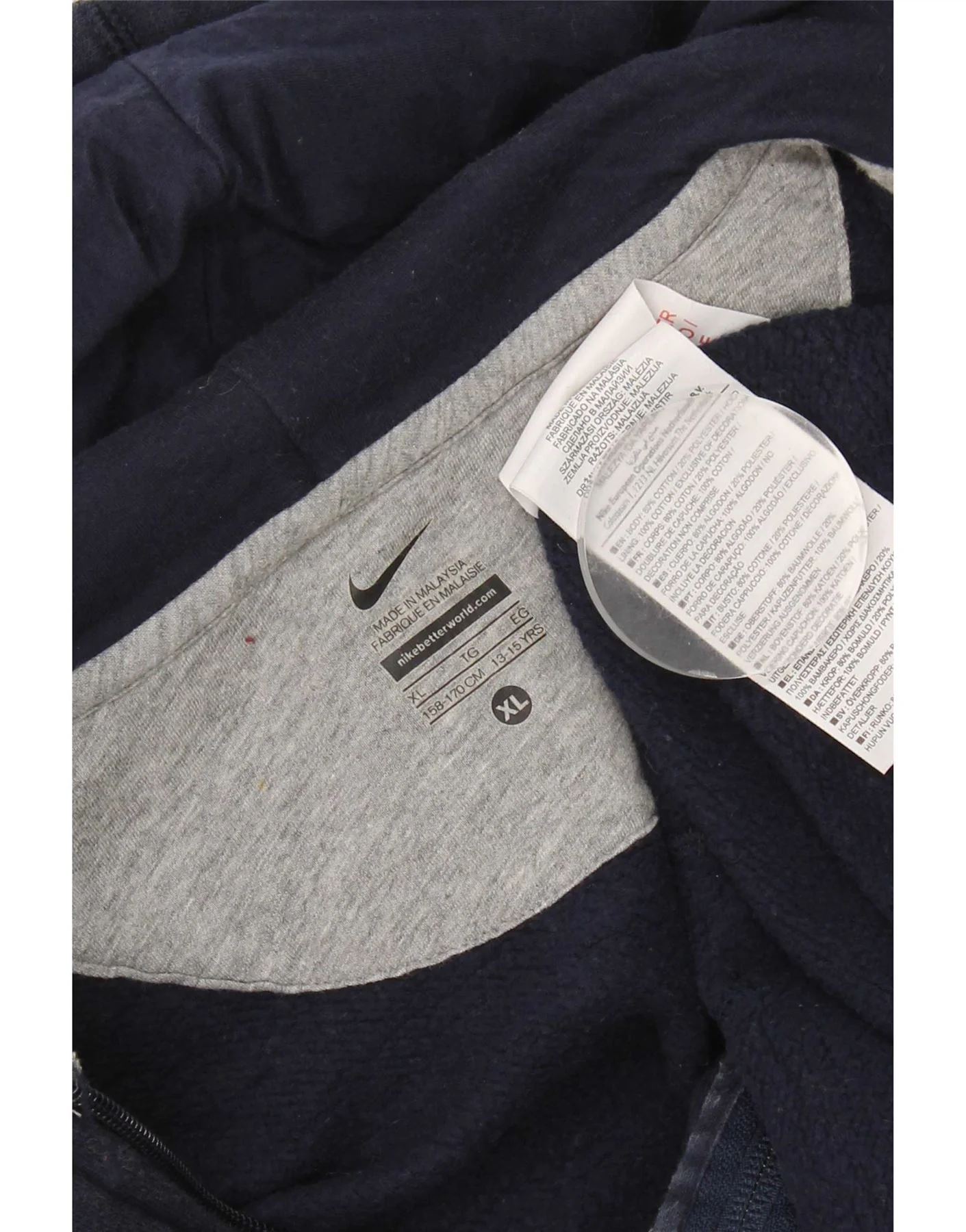 Nike Boys Zip Hoodie Sweater 13-14 Years XL Navy Blue Cotton - Image 4