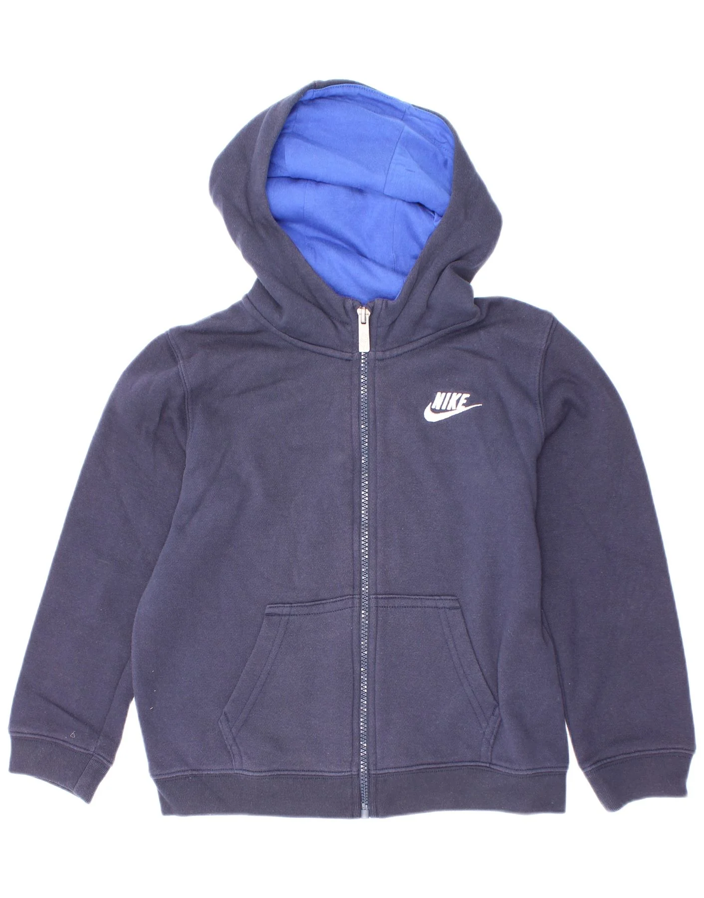 Nike Boys Zip Hoodie Sweater 6-7 Years Large Navy Blue Cotton