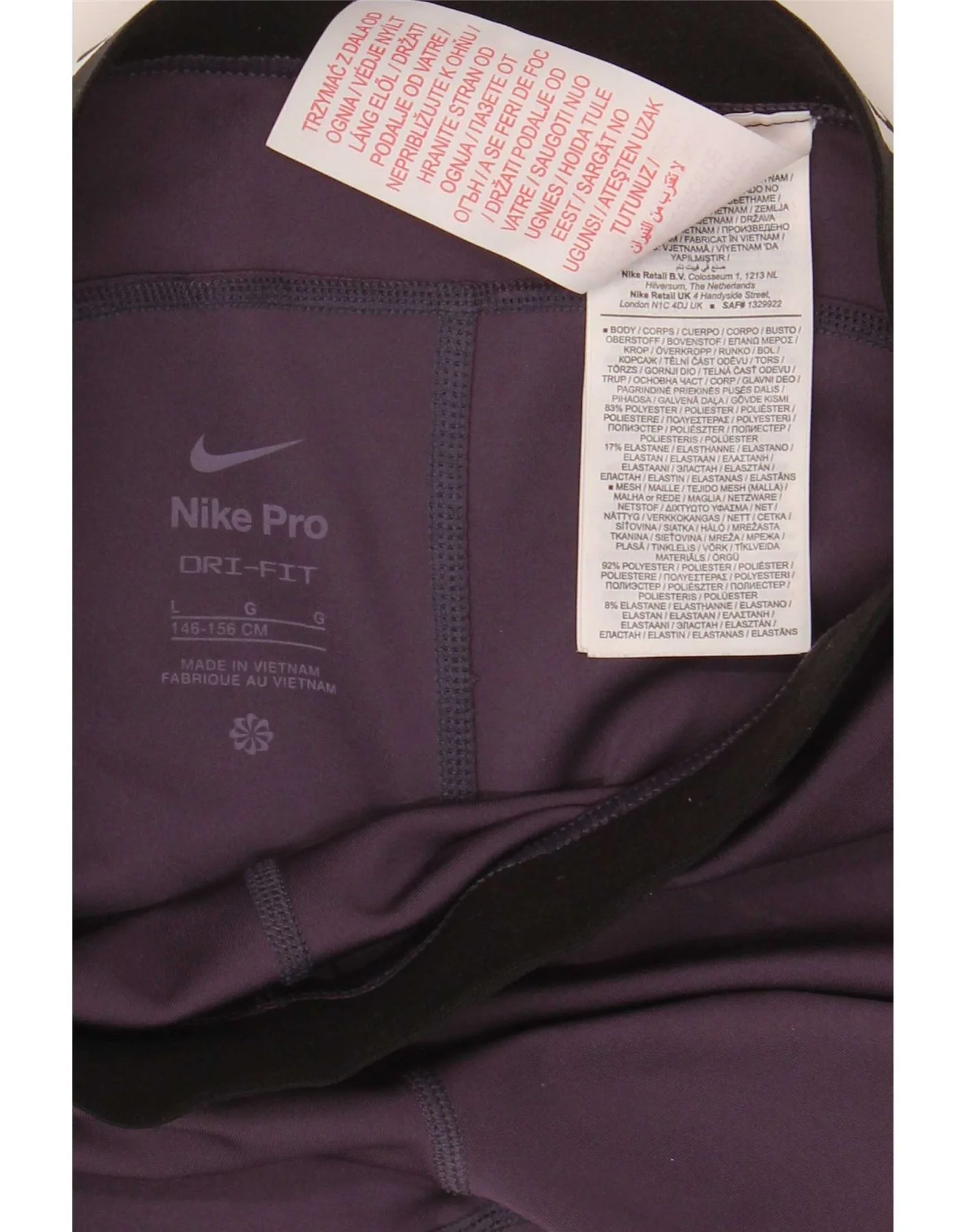 Nike Girls Dri Fit Graphic Leggings 12-13 Years Large Purple Colourblock - Image 3