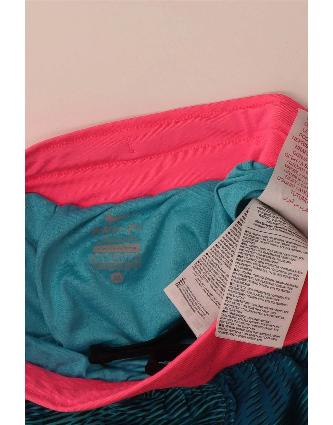 Nike Girls Dri Fit Sport Shorts 11-12 Years Medium Green Colourblock - Image 3
