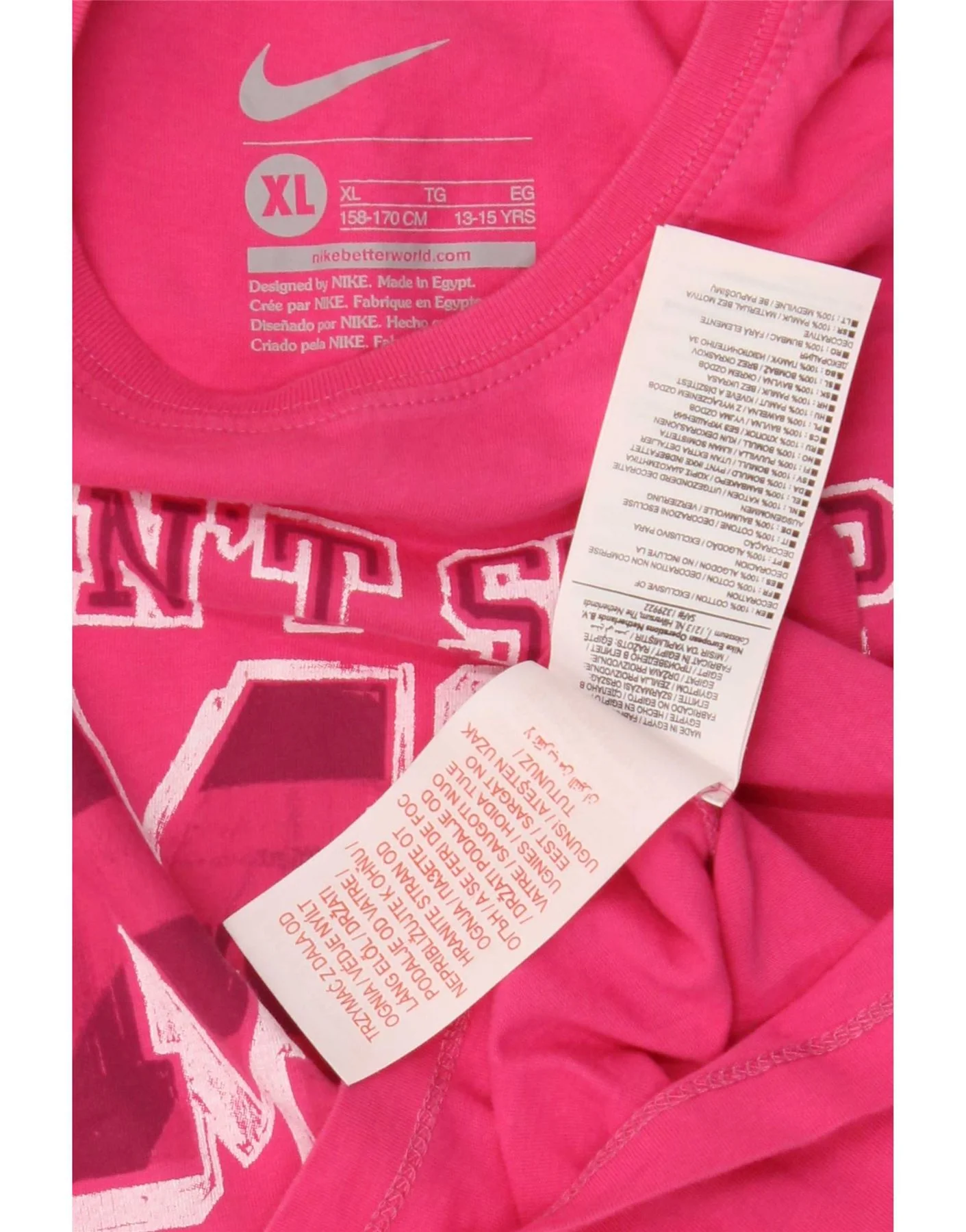 Nike Girls Graphic T-Shirt Top 13-14 Years XL Pink Cotton - Image 3