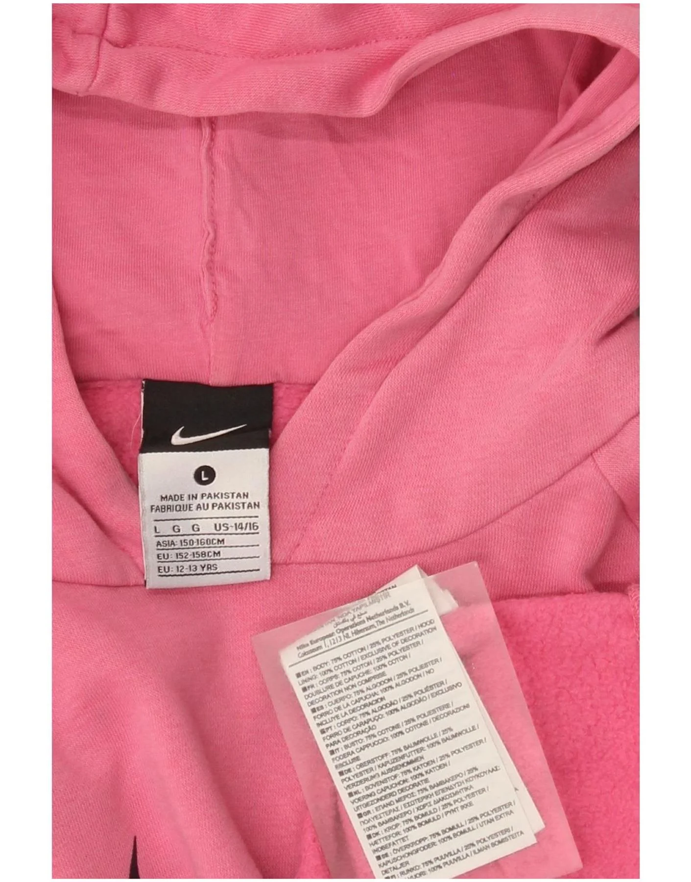 Nike Girls Hoodie Jumper 12-13 Years Large Pink Cotton - Image 4