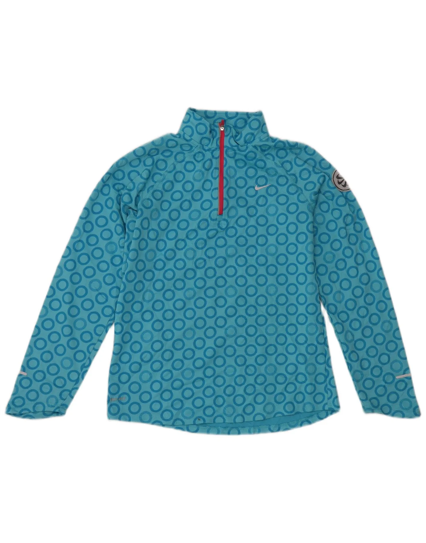 Nike Girls Zip Neck Pullover Tracksuit Top 13-14 Years XL Blue Geometric