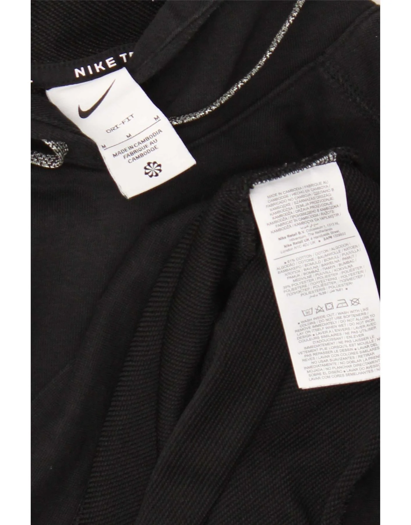 Nike Mens Dri Fit Graphic Hoodie Jumper Medium Black Cotton - Image 3
