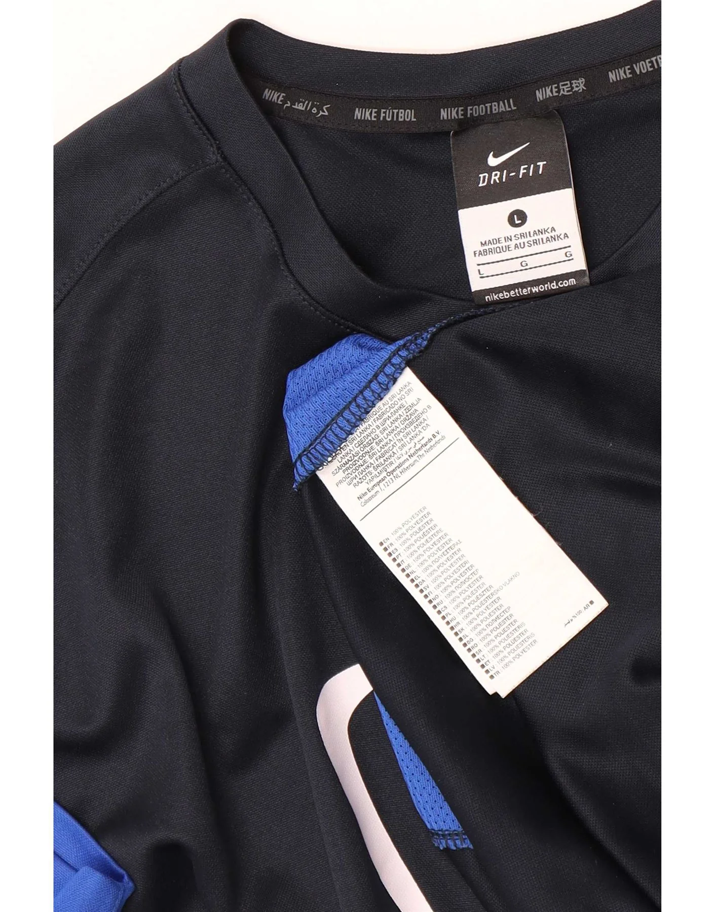 Nike Mens Dri Fit Graphic T-Shirt Top Large Navy Blue Colourblock Polyester - Image 4