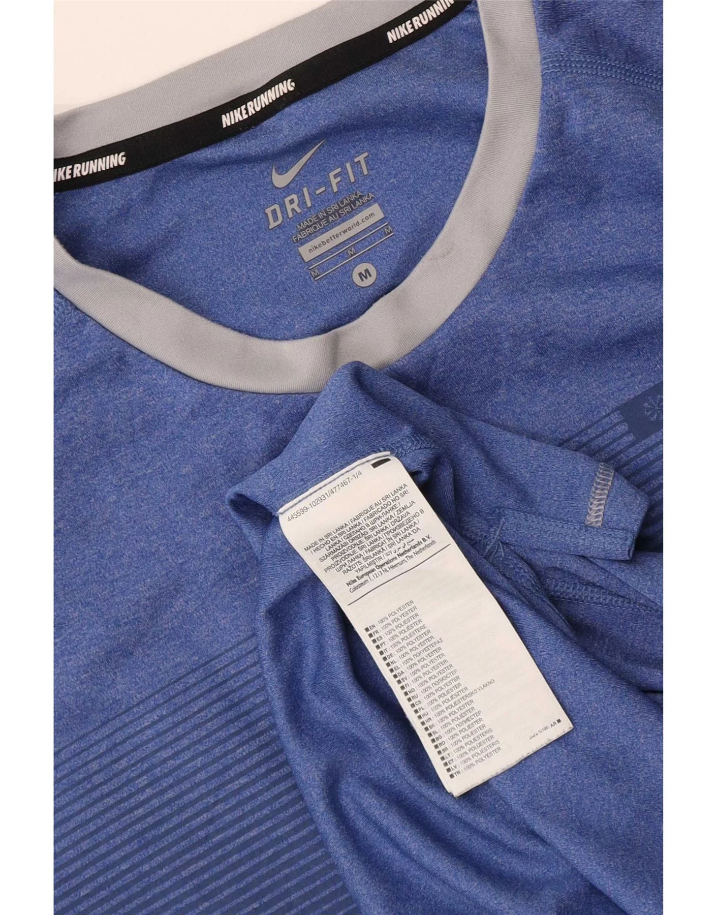 Nike Mens Dri Fit T-Shirt Top Medium Blue Striped Polyester - Image 3