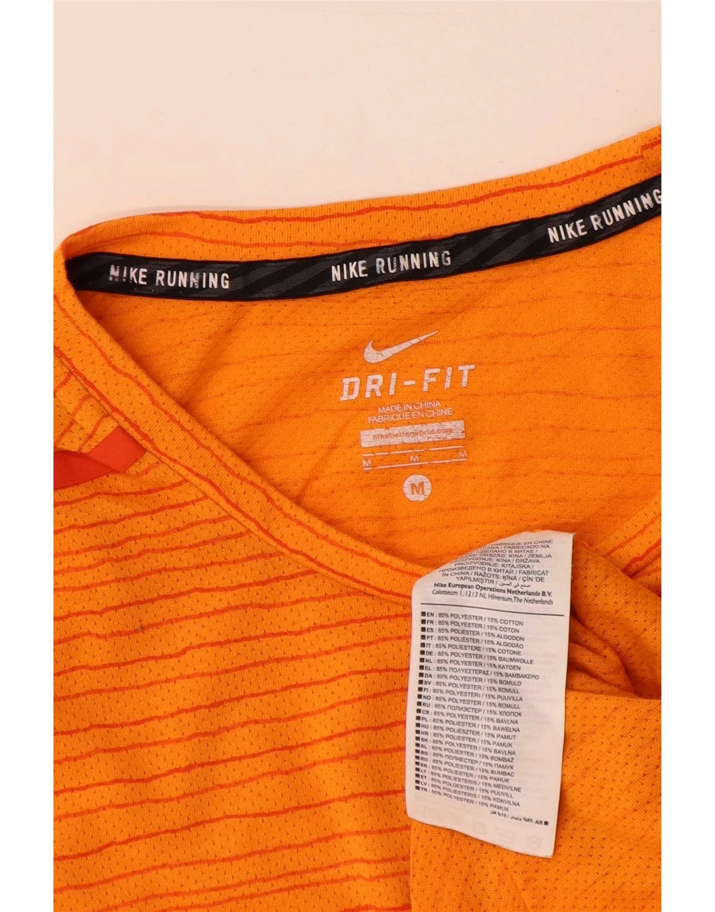 Nike Mens Dri Fit T-Shirt Top Medium Orange Pinstripe Polyester - Image 3