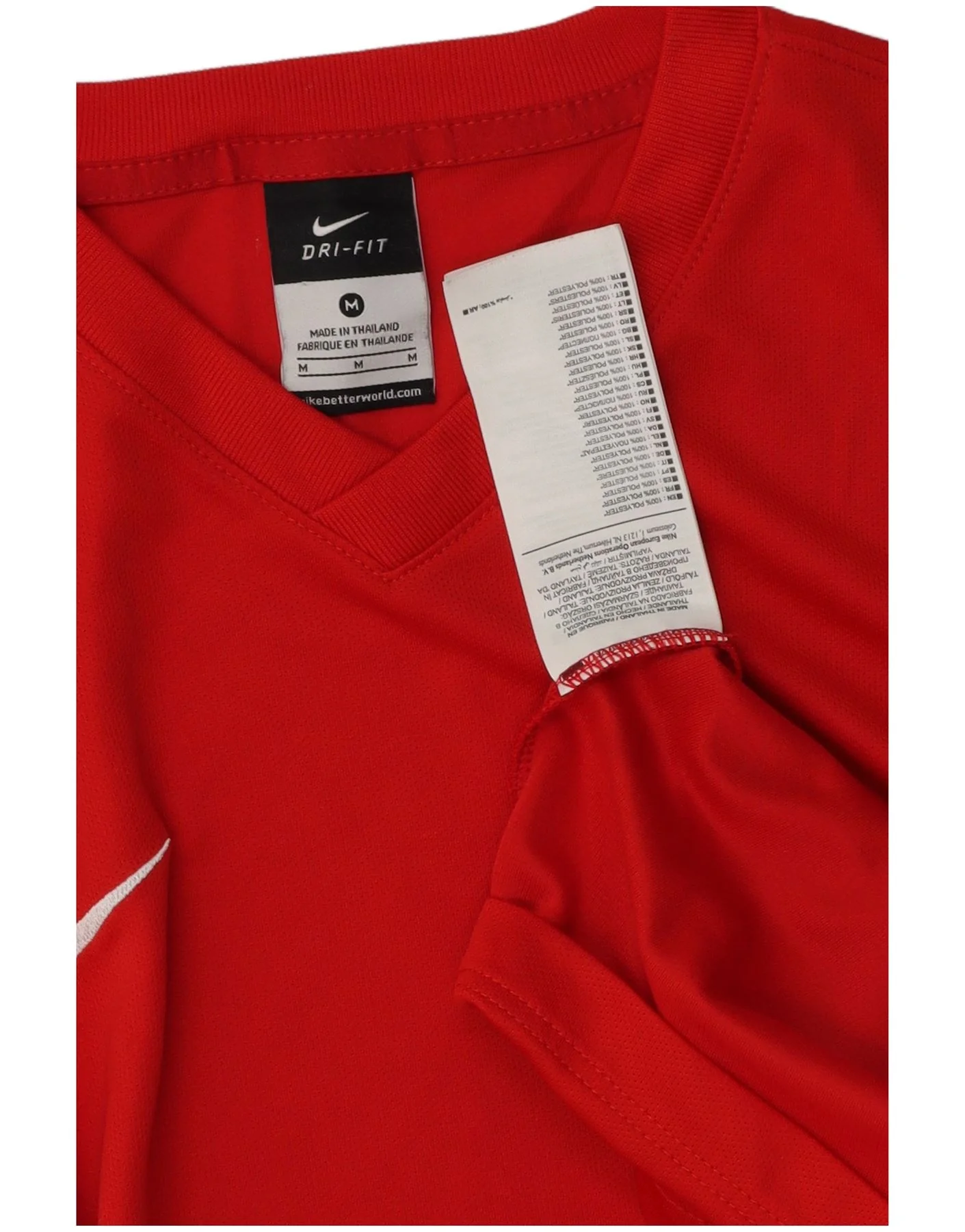 Nike Mens Dri Fit T-Shirt Top Medium Red Colourblock Polyester - Image 3